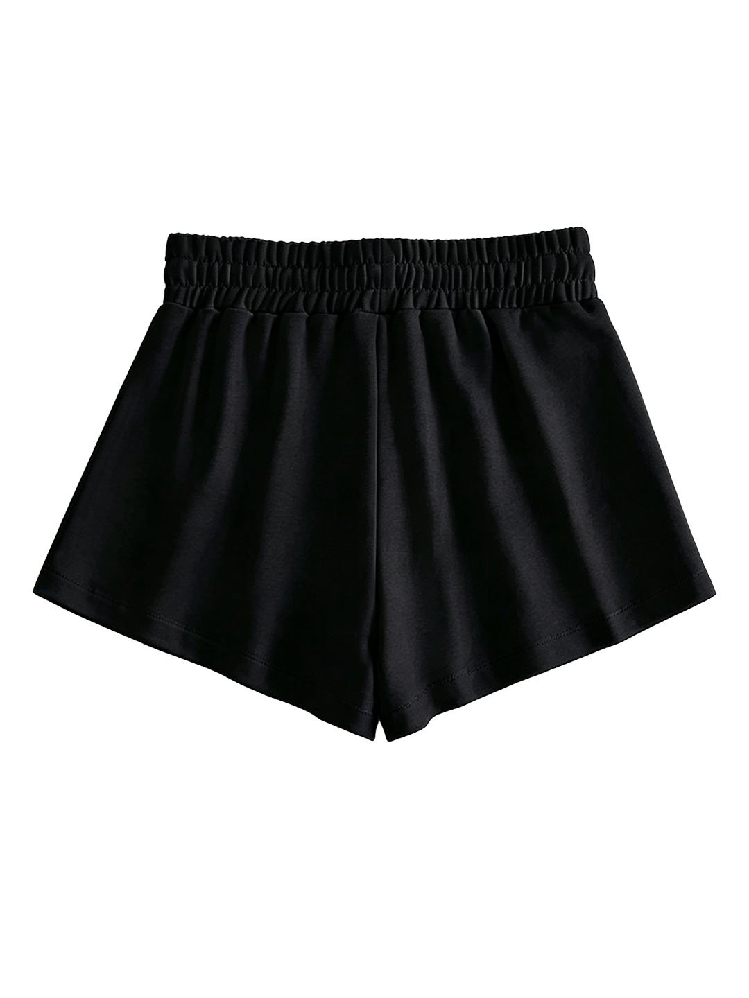 Black Solid Knitted Drawstring Waist Shorts