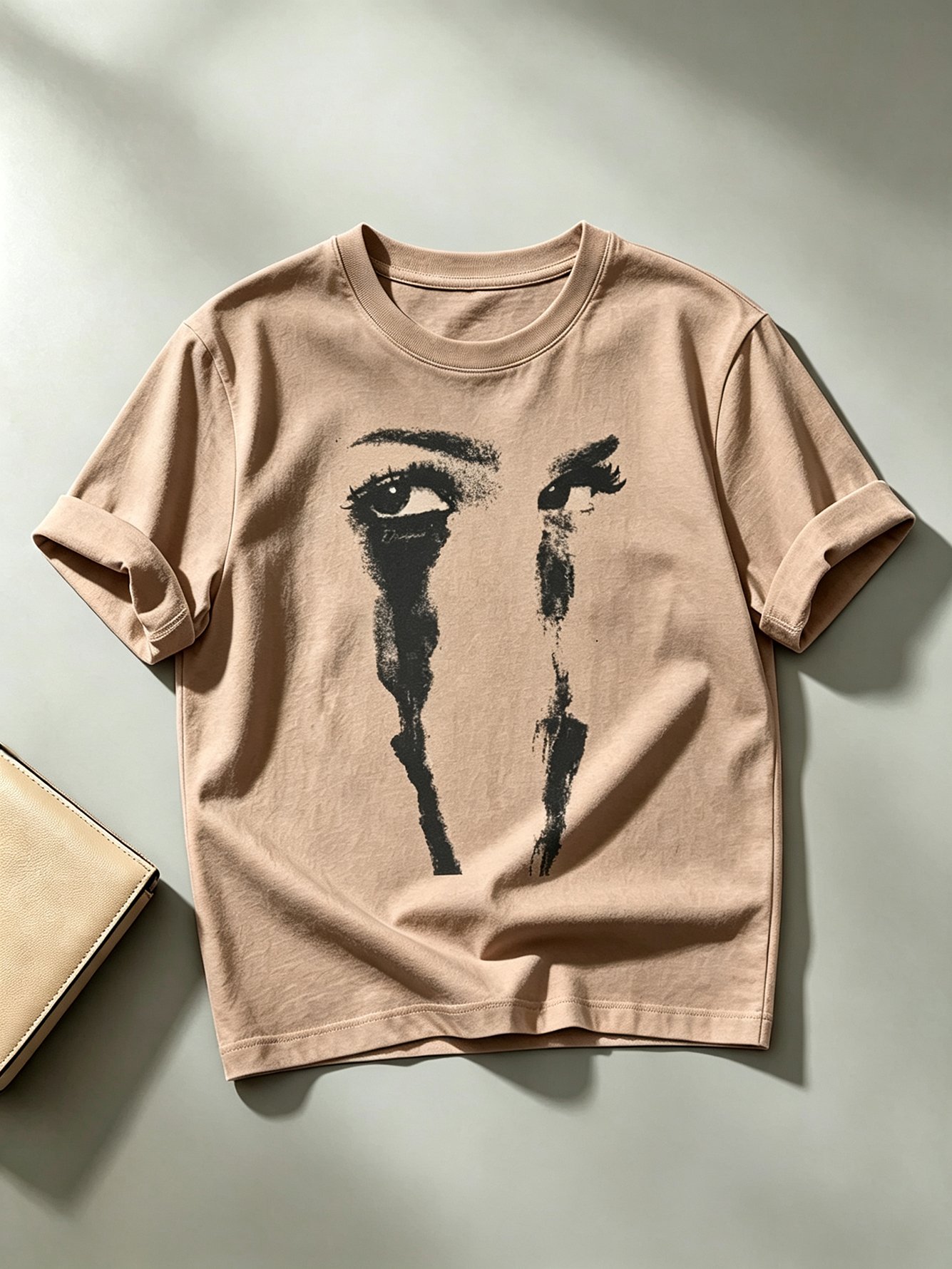 Beige Knitted T-Shirt with Eye Print