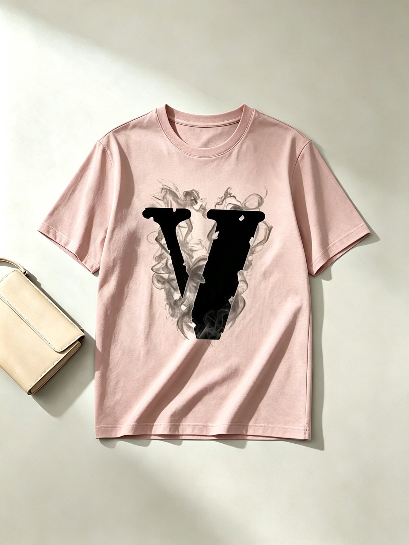 Light Pink Knitted T-Shirt with V Print