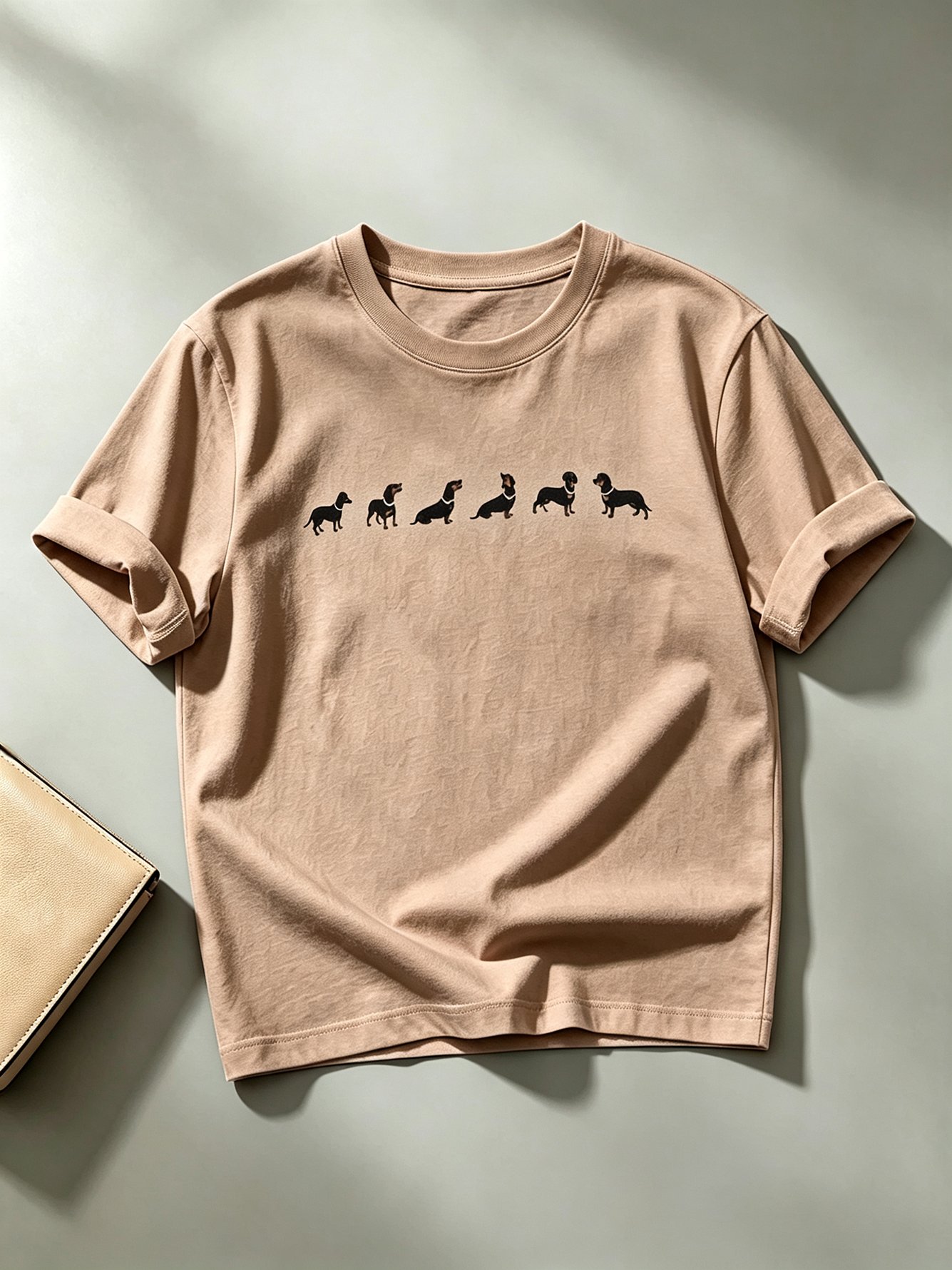 Beige Knitted T-Shirt with Dachshund Print