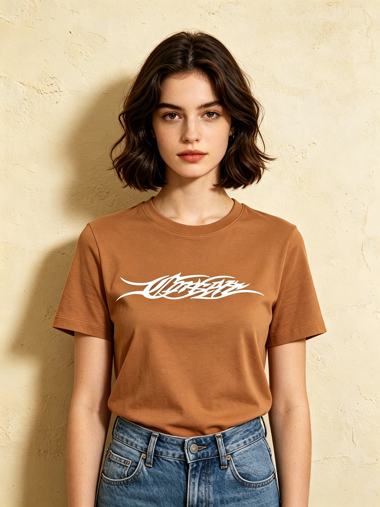 Beige Knitted Pure Cotton T-Shirt