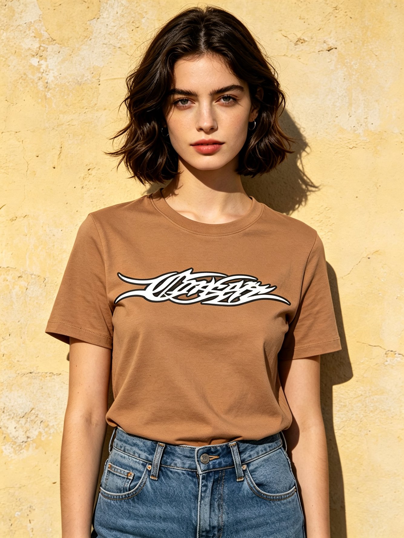 Beige Knitted Pure Cotton T-Shirt