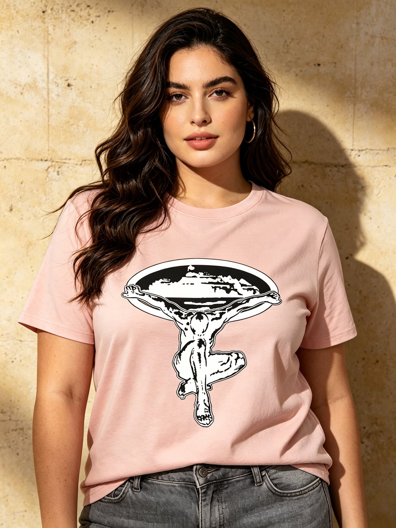 Light Pink Atlas Print Cotton T-Shirt