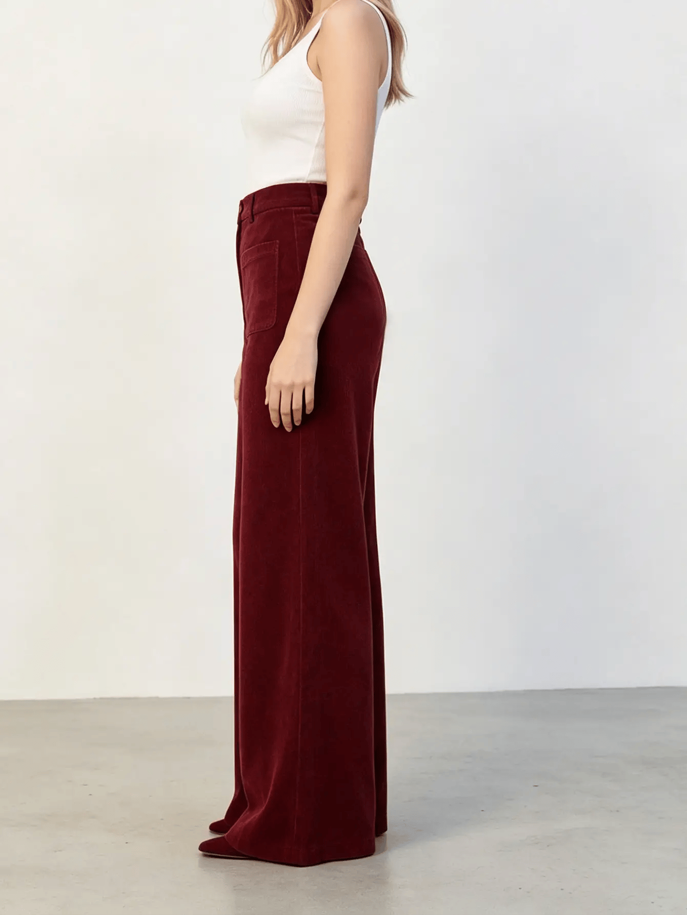 Burgundy High-Waist Wide-Leg Trousers