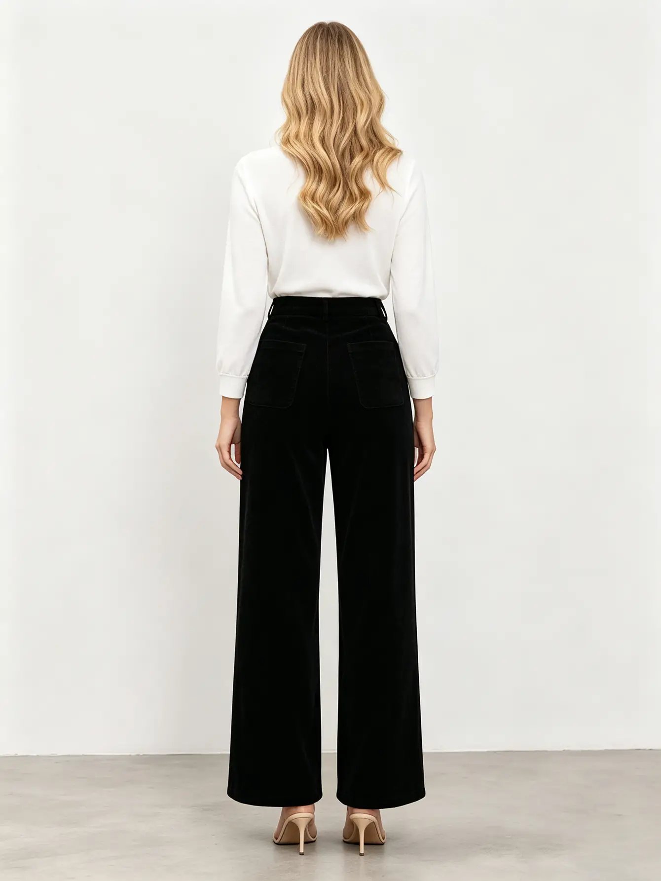 Black High-Waist Wide-Leg Corduroy Trousers