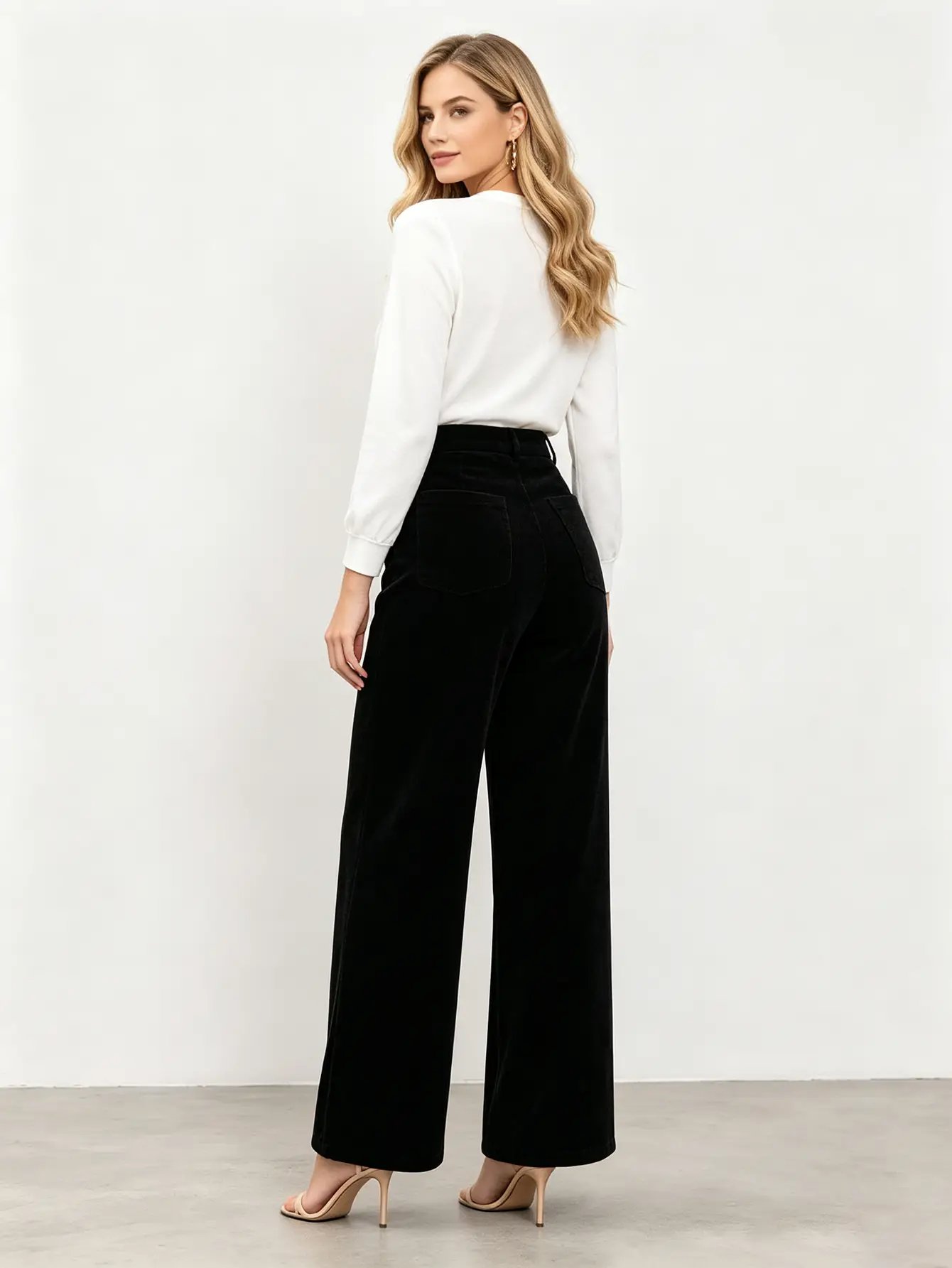 Black High-Waist Wide-Leg Corduroy Trousers