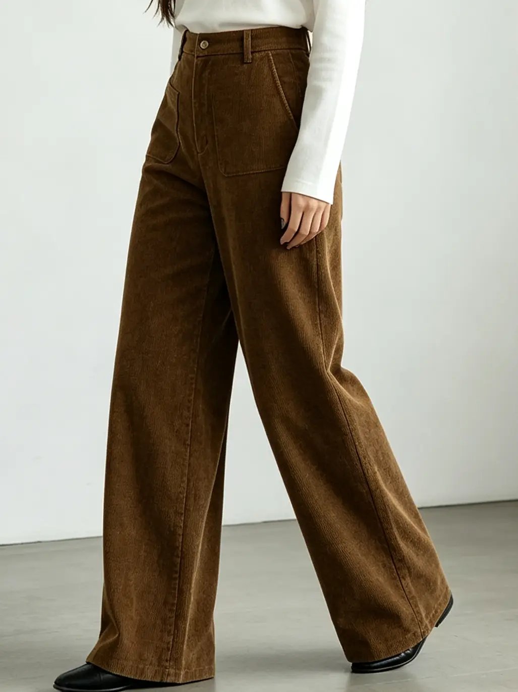 Brown High-Waist Wide Leg Corduroy Trousers