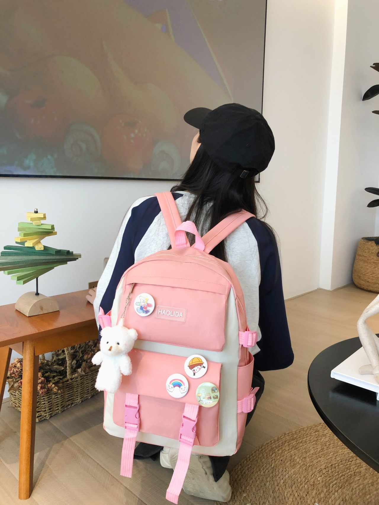 Peach Backpack with Charms