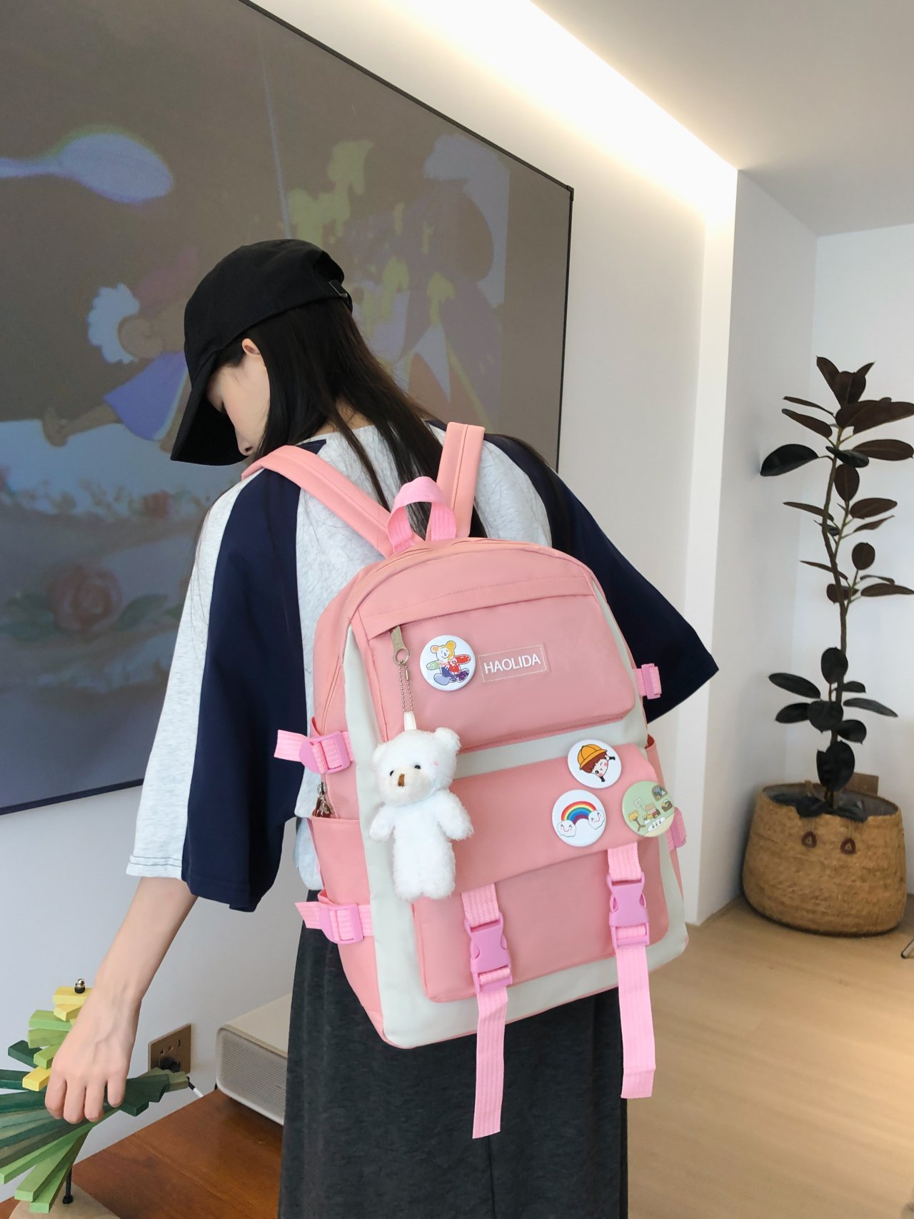 Peach Backpack with Charms