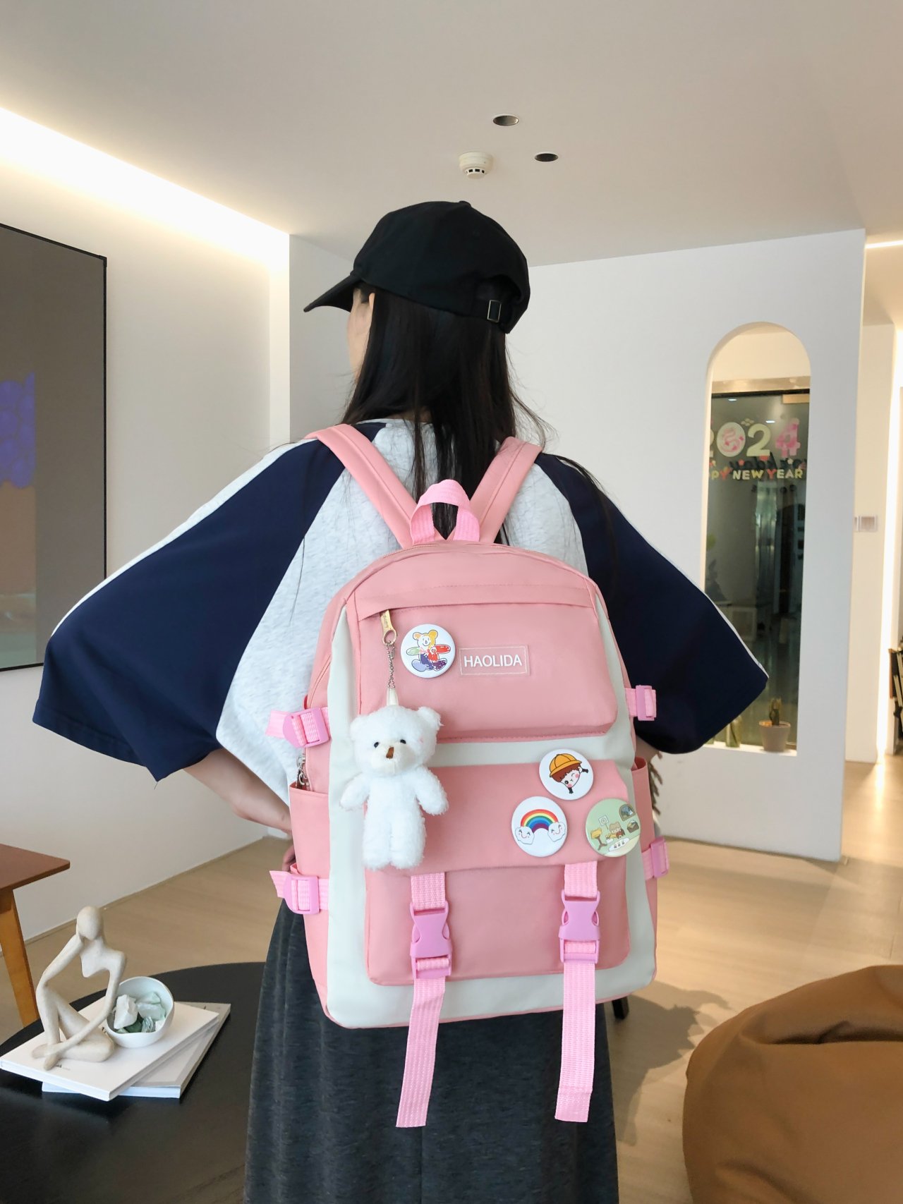 Peach Backpack with Charms