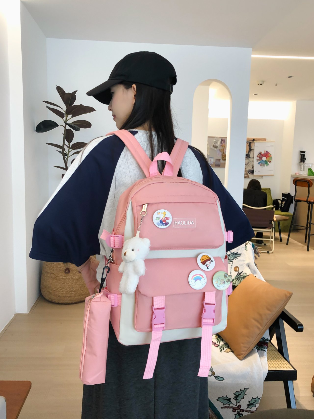 Peach Backpack with Charms