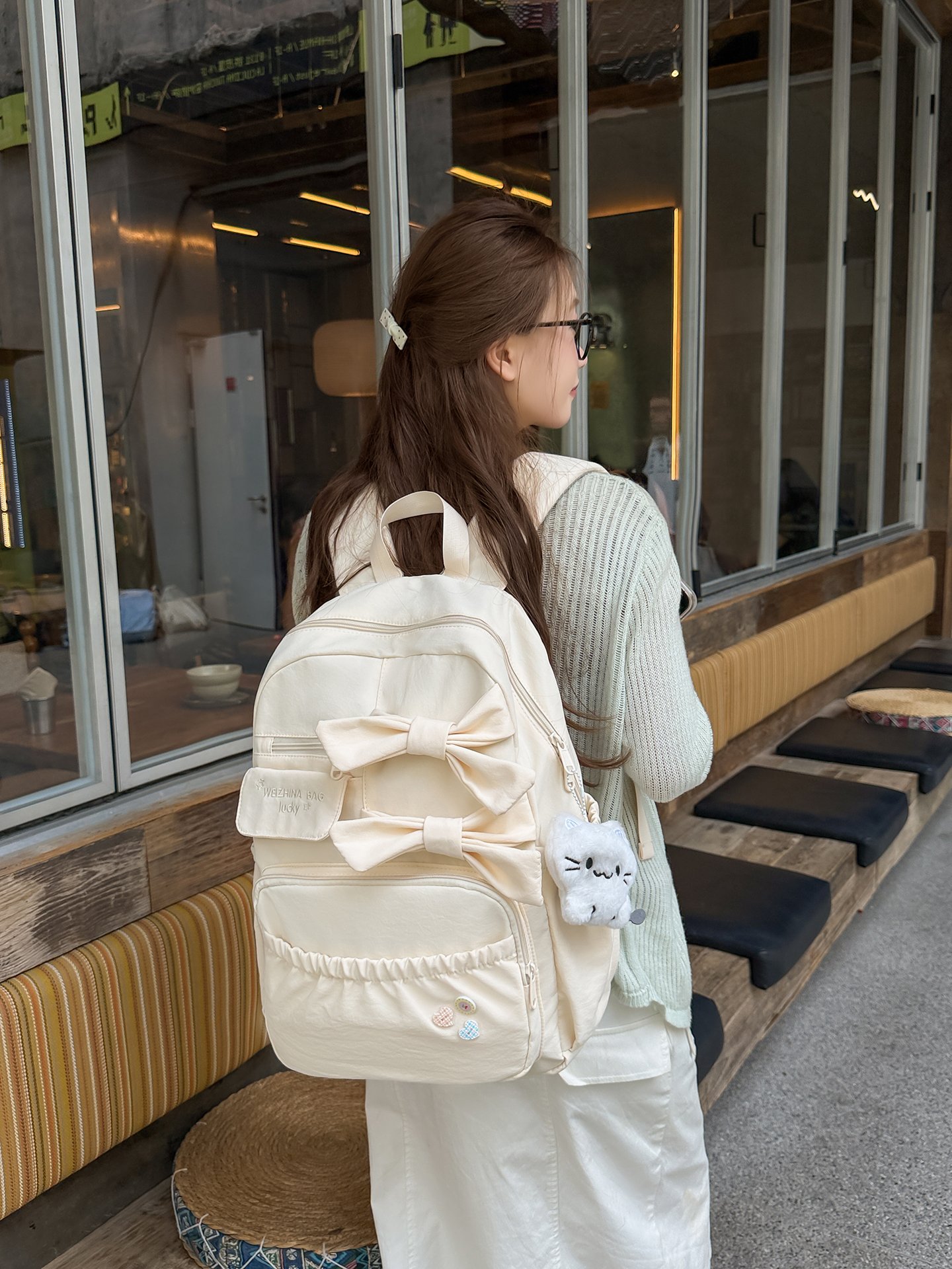 Beige Bow Backpack