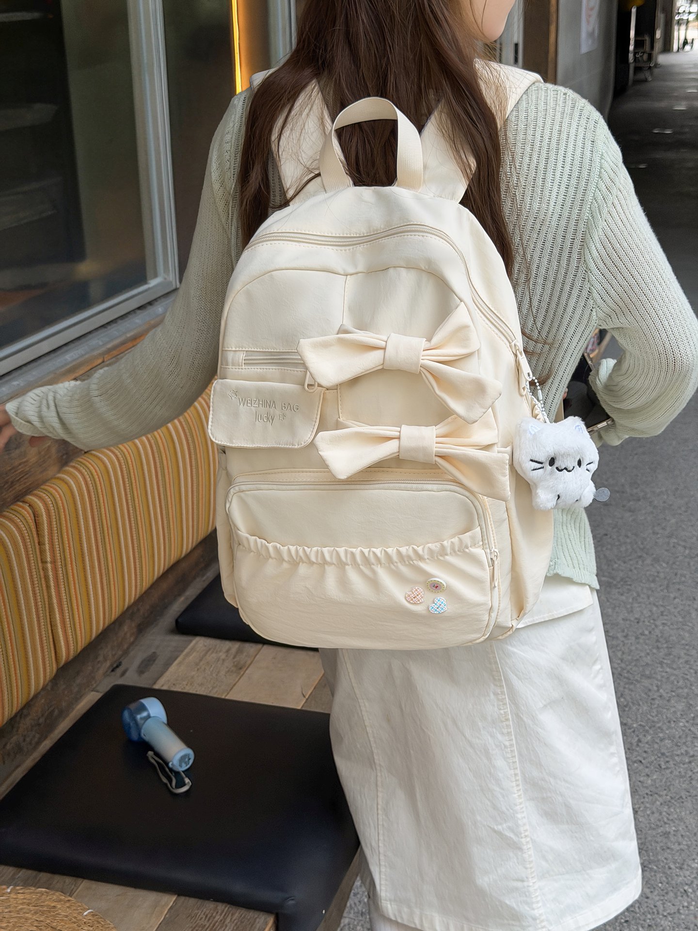 Beige Bow Backpack