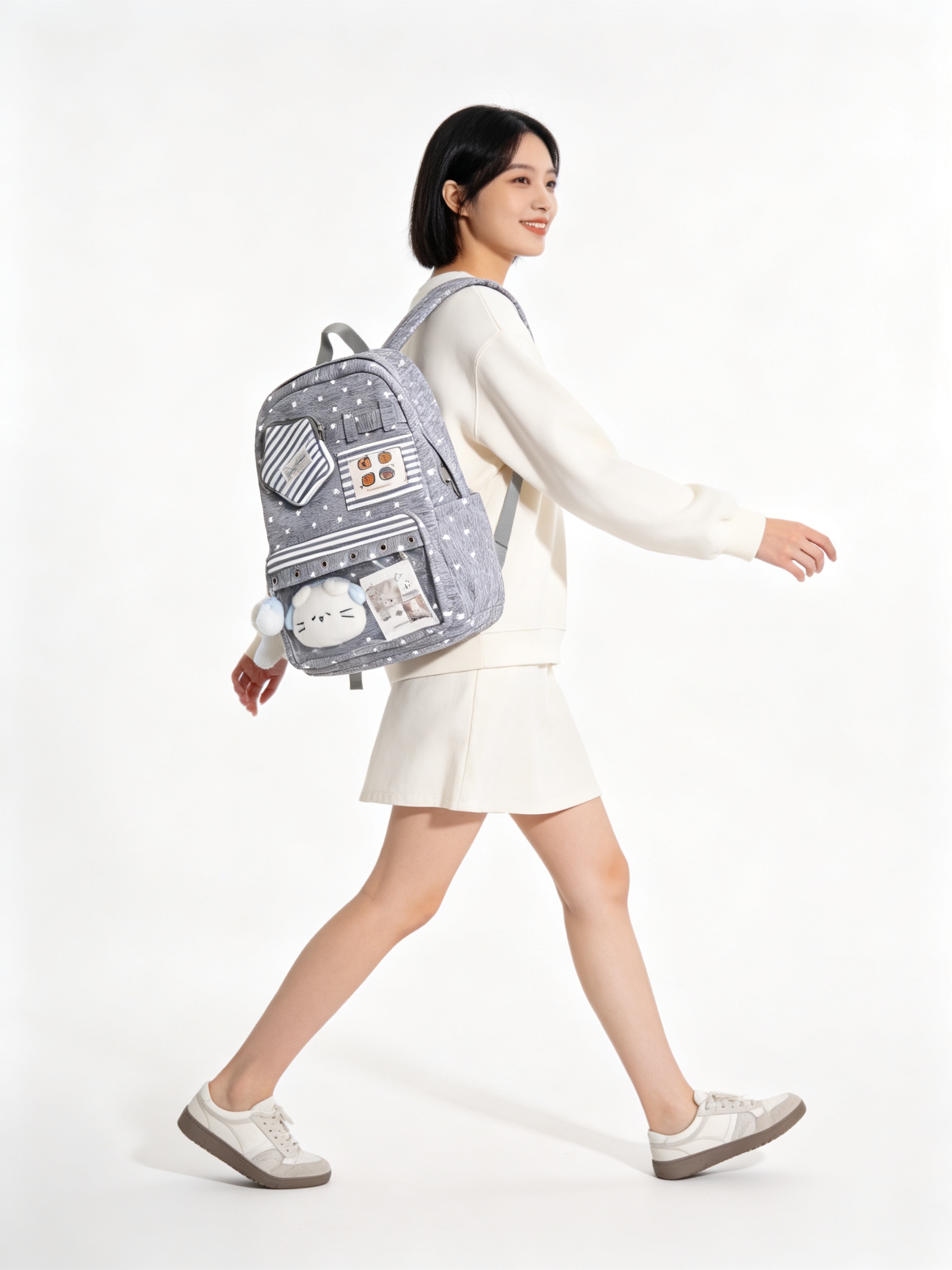 Charcoal Star Print Casual Backpack