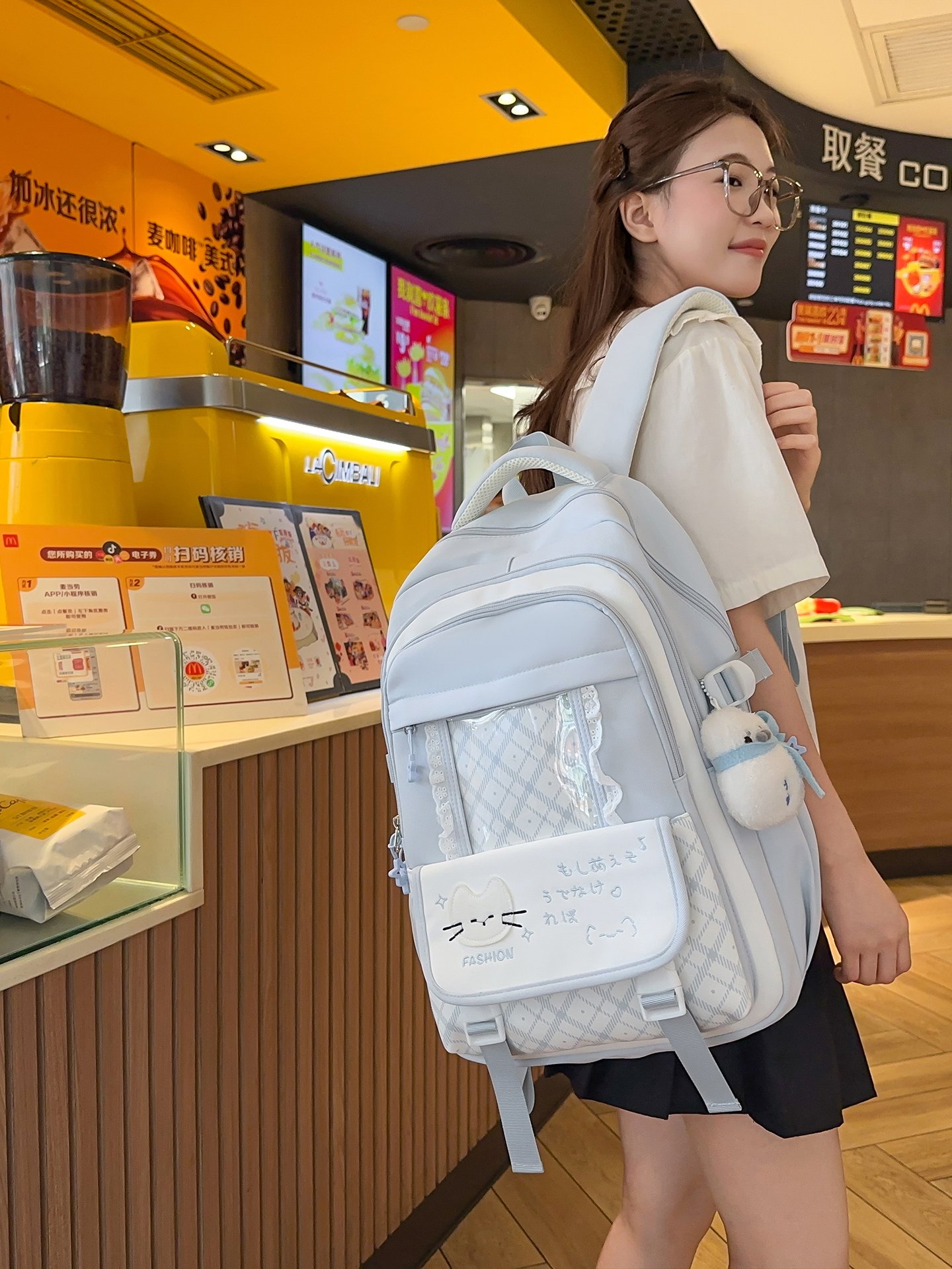Blue Backpack with Kawaii and Design