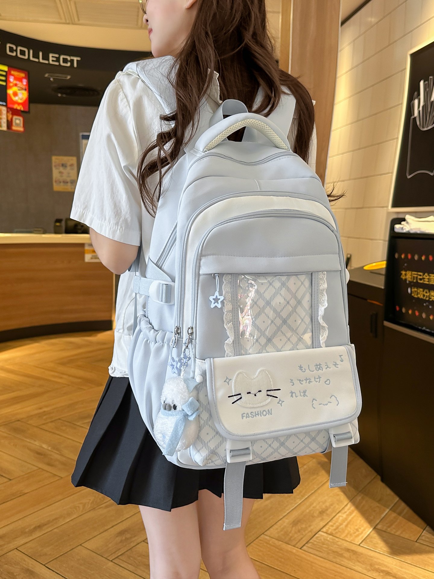 Blue Backpack with Kawaii and Design