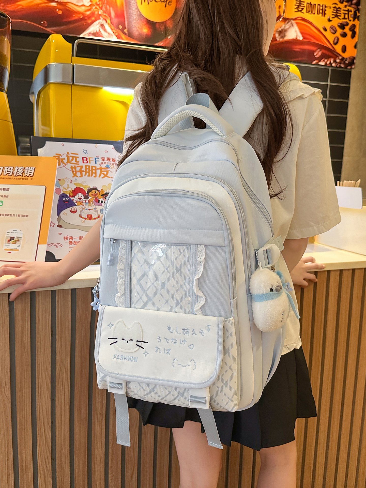 Blue Backpack with Kawaii and Design
