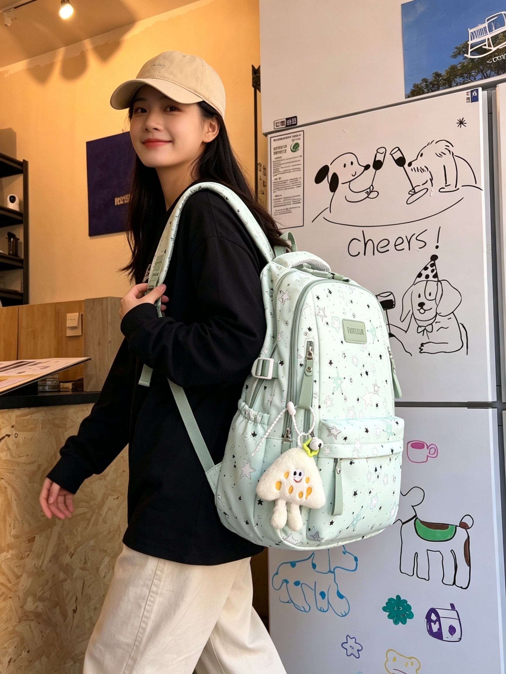 Green Starry Backpack with Charm