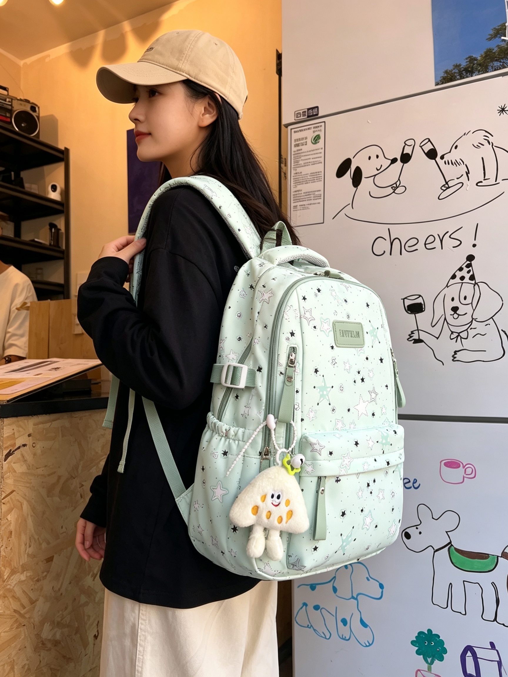 Green Starry Backpack with Charm
