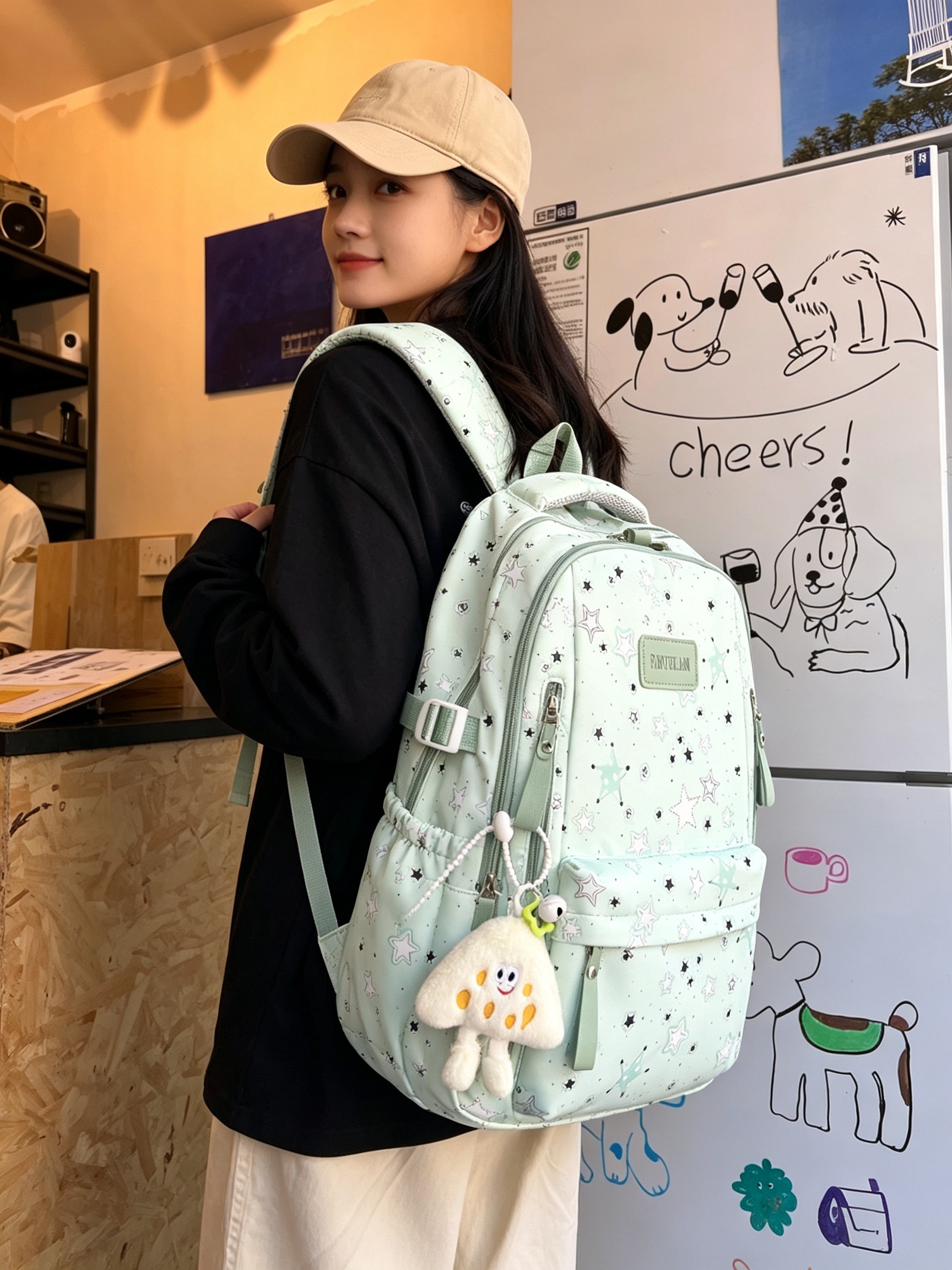Green Starry Backpack with Charm