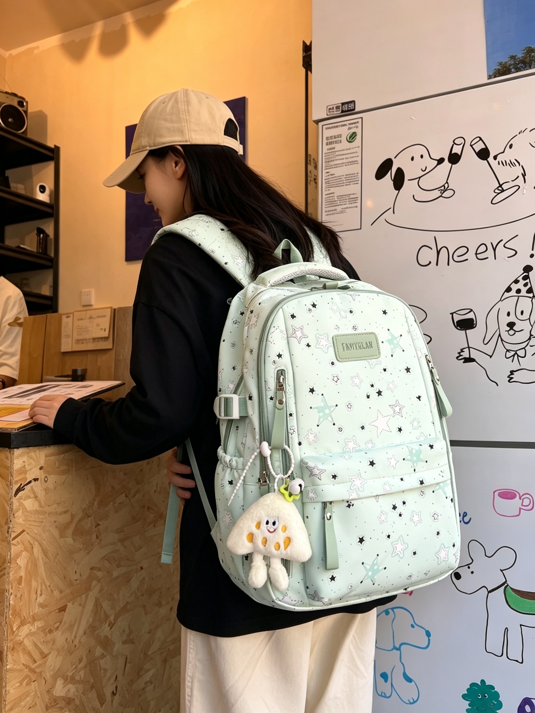 Green Starry Backpack with Charm