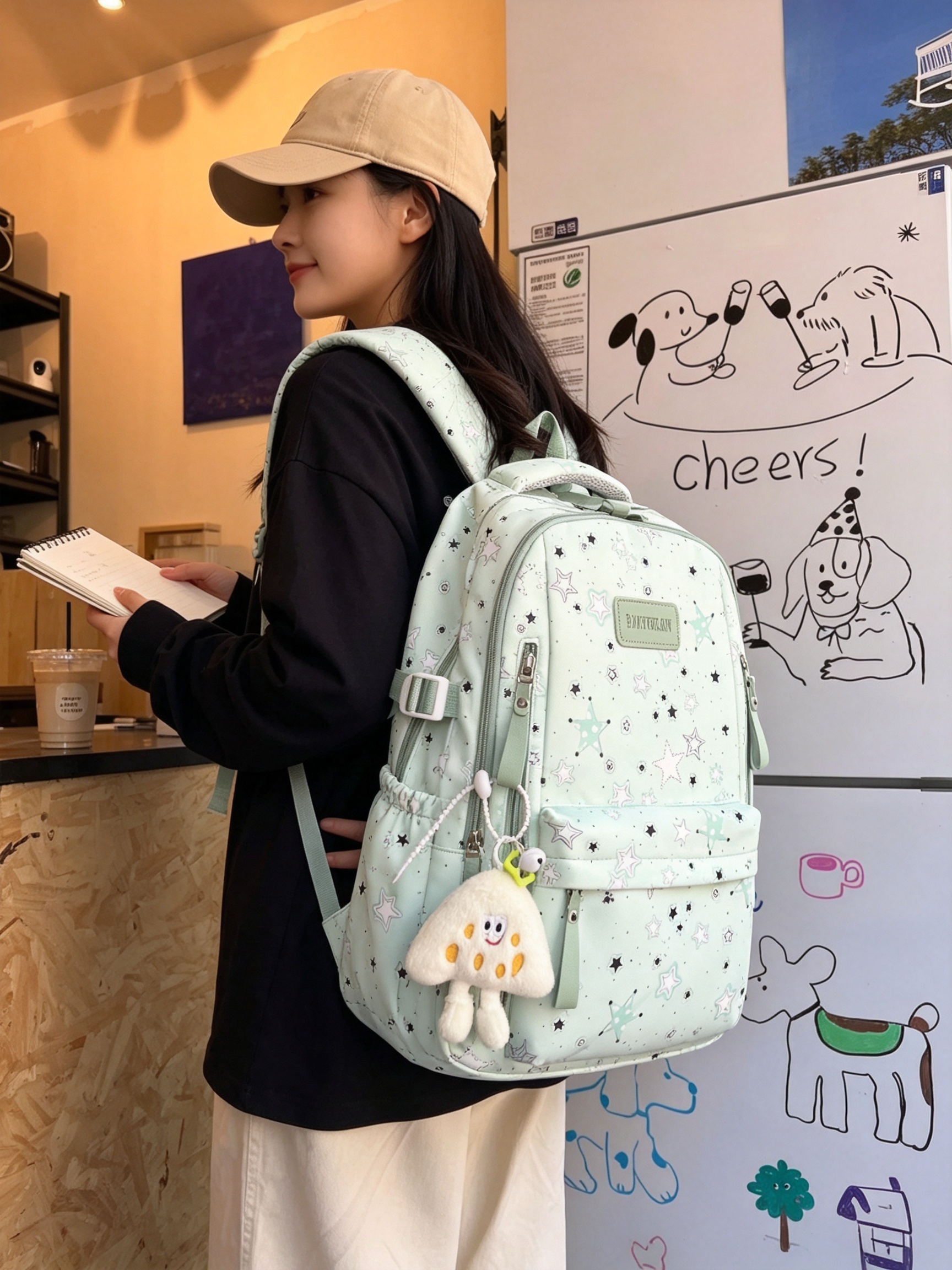 Green Starry Backpack with Charm