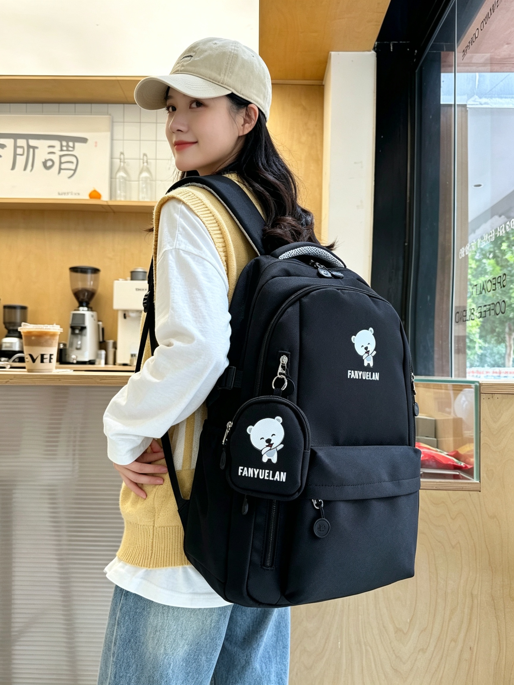 Black Bear Print Backpack