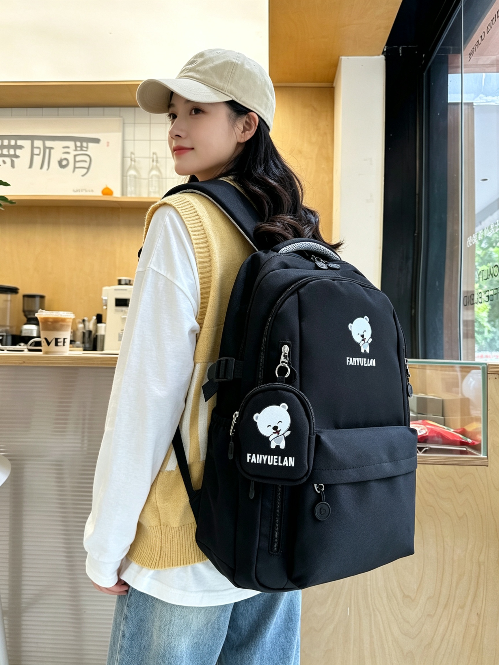Black Bear Print Backpack