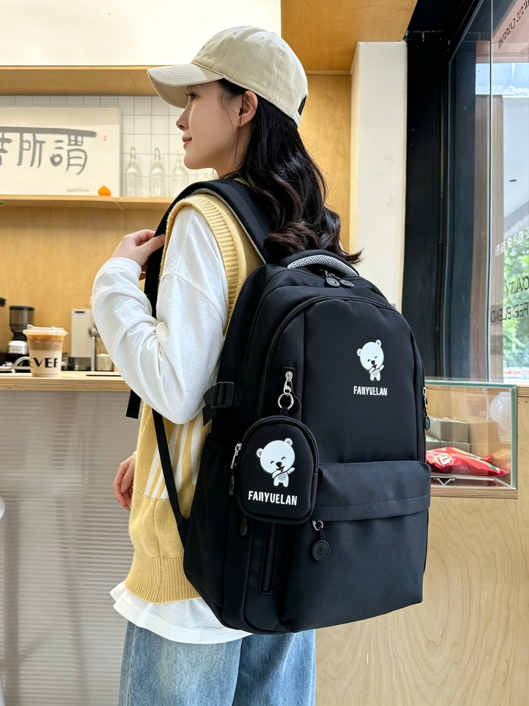Black Bear Print Backpack