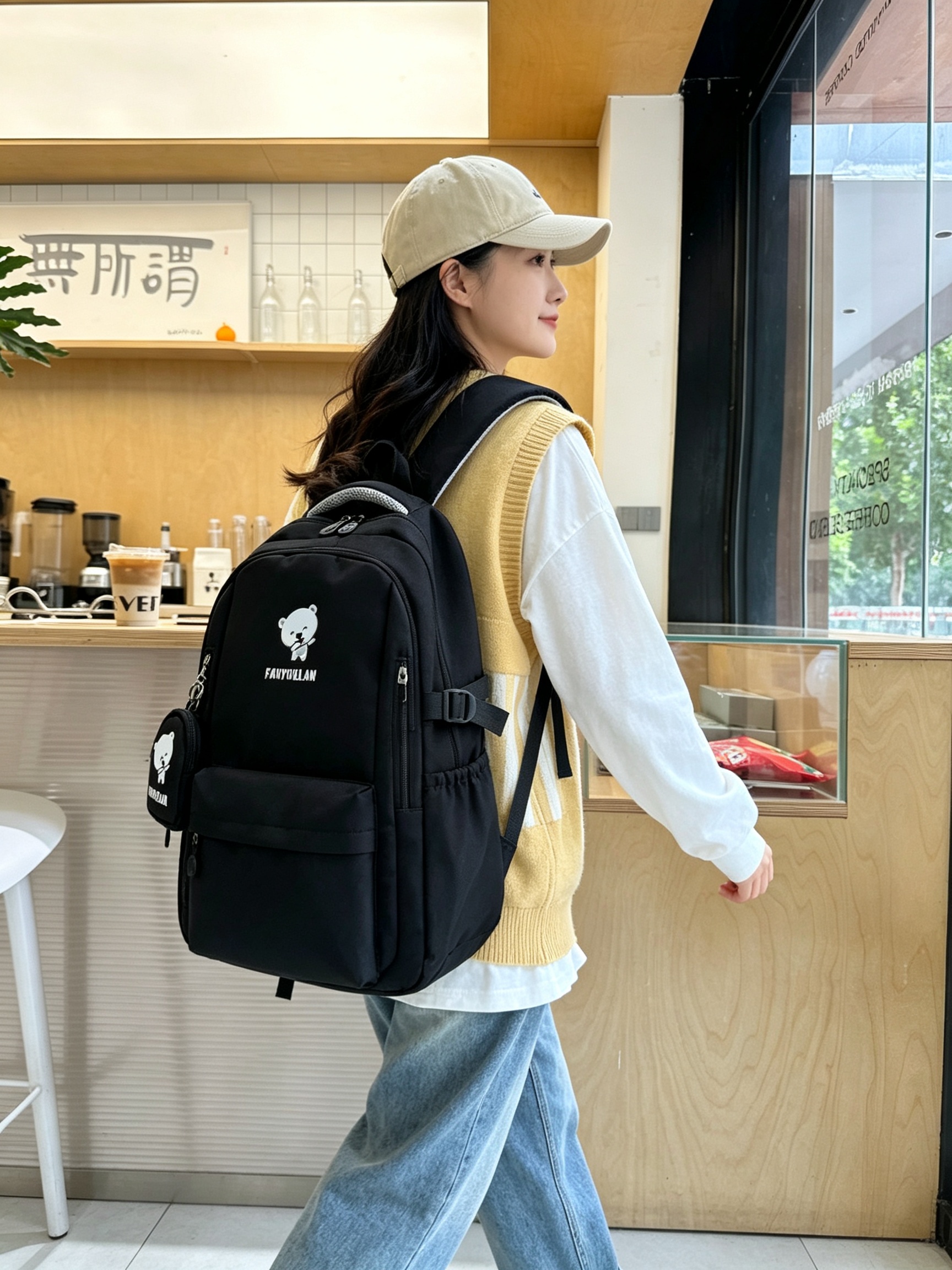 Black Bear Print Backpack