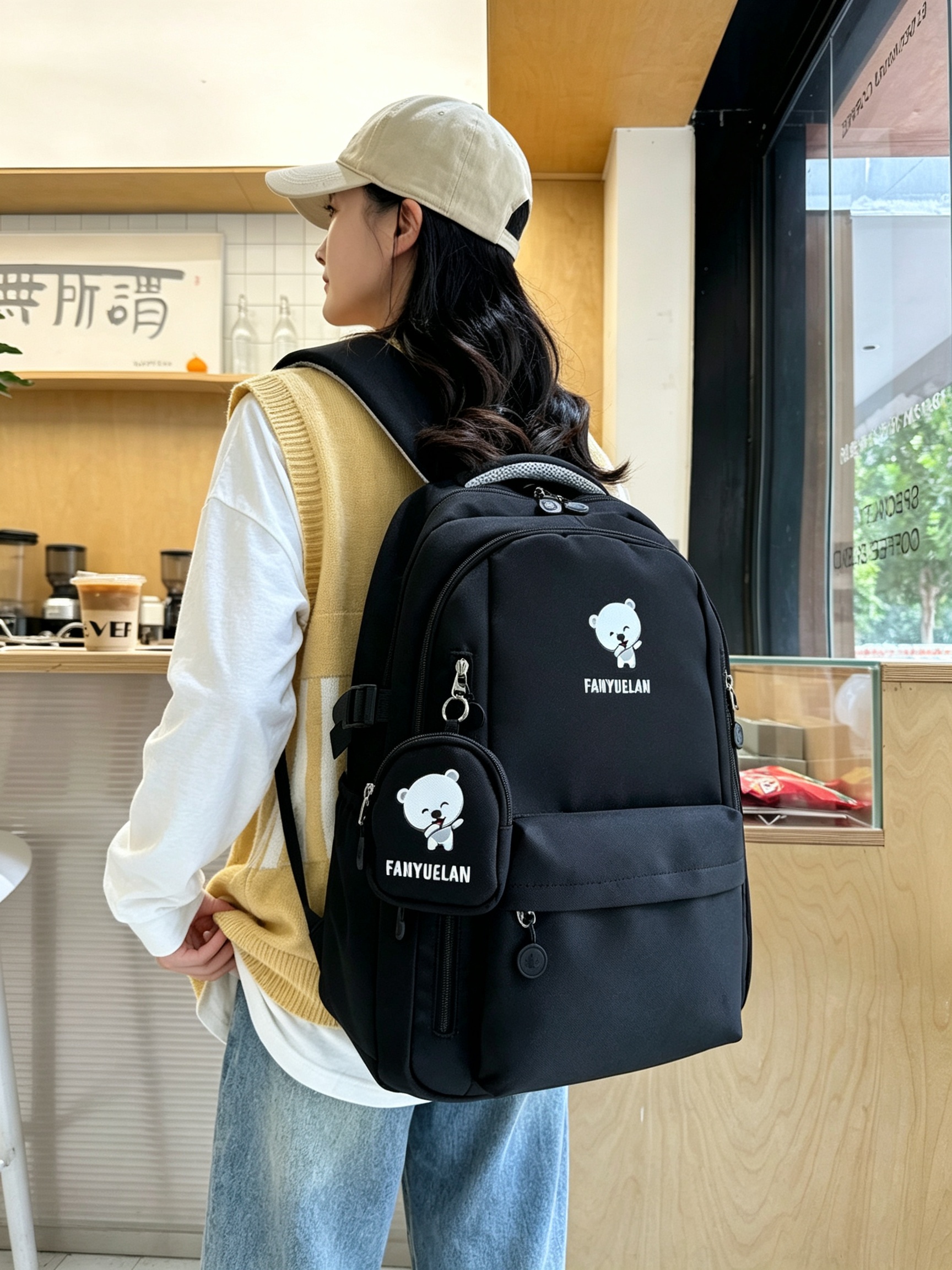 Black Bear Print Backpack