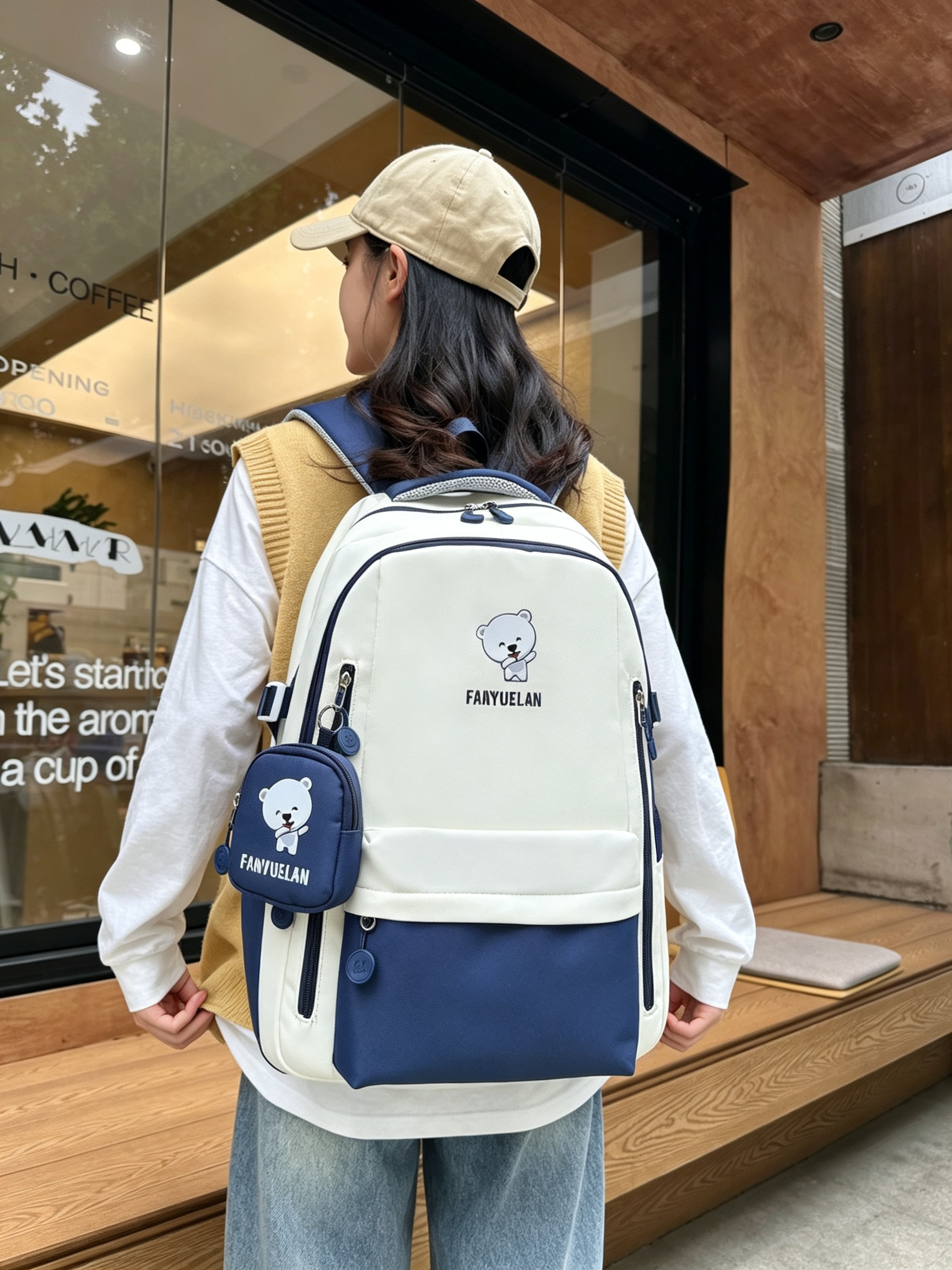 Multi-Color Backpack with Bear Design