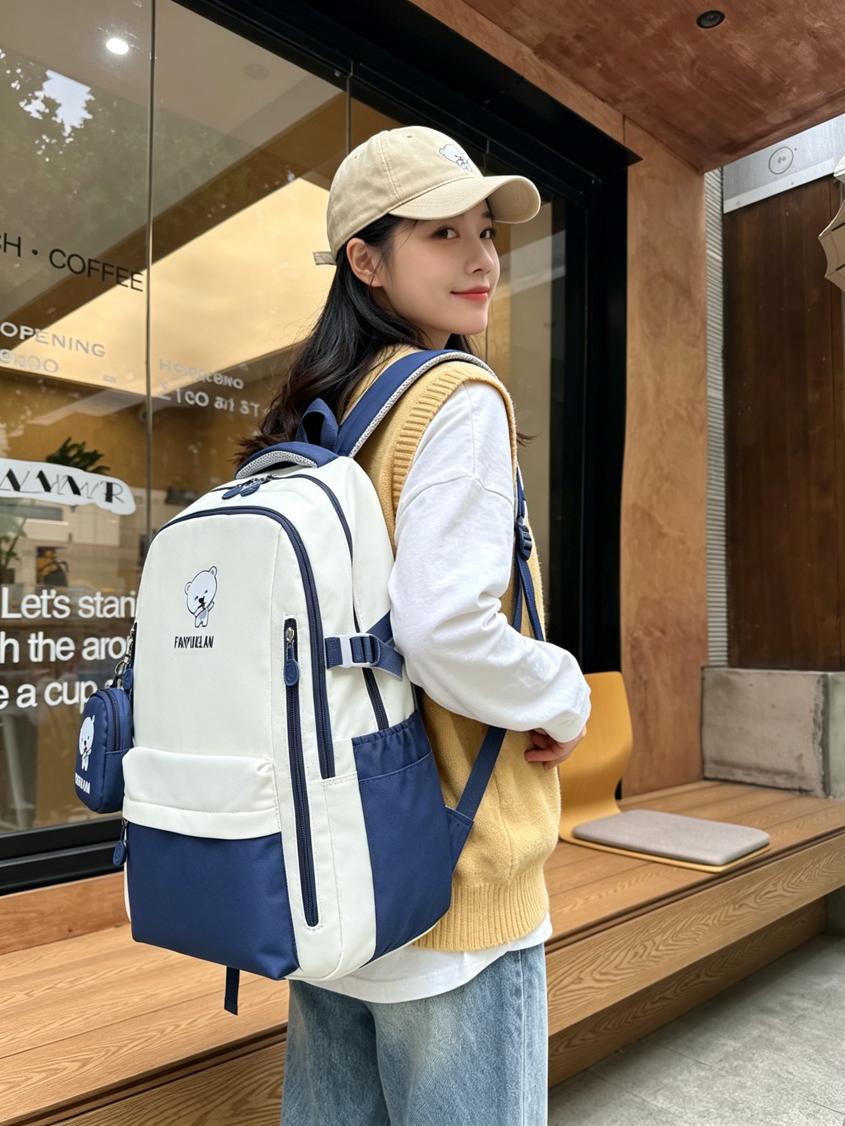 Multi-Color Backpack with Bear Design