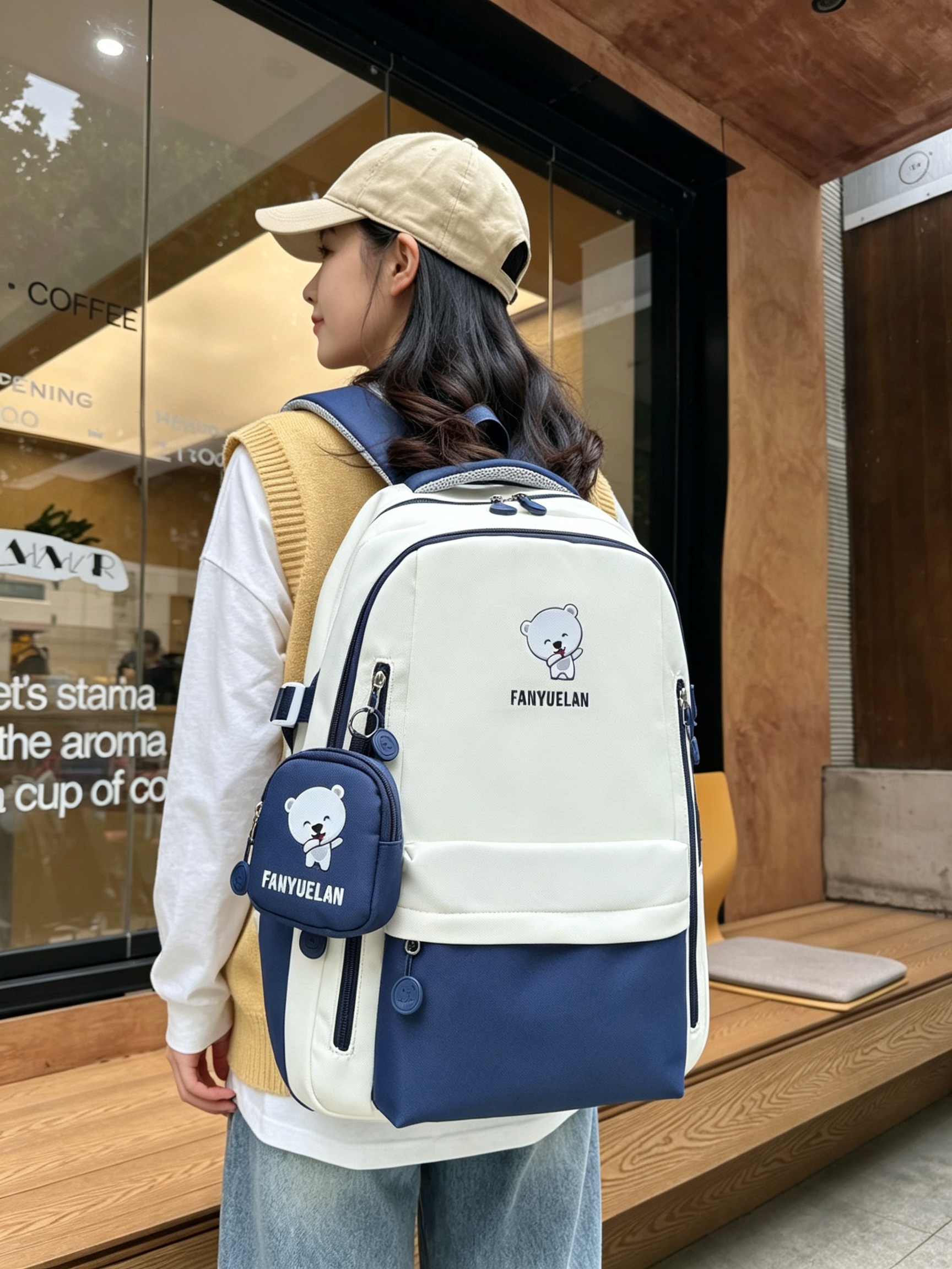 Multi-Color Backpack with Bear Design