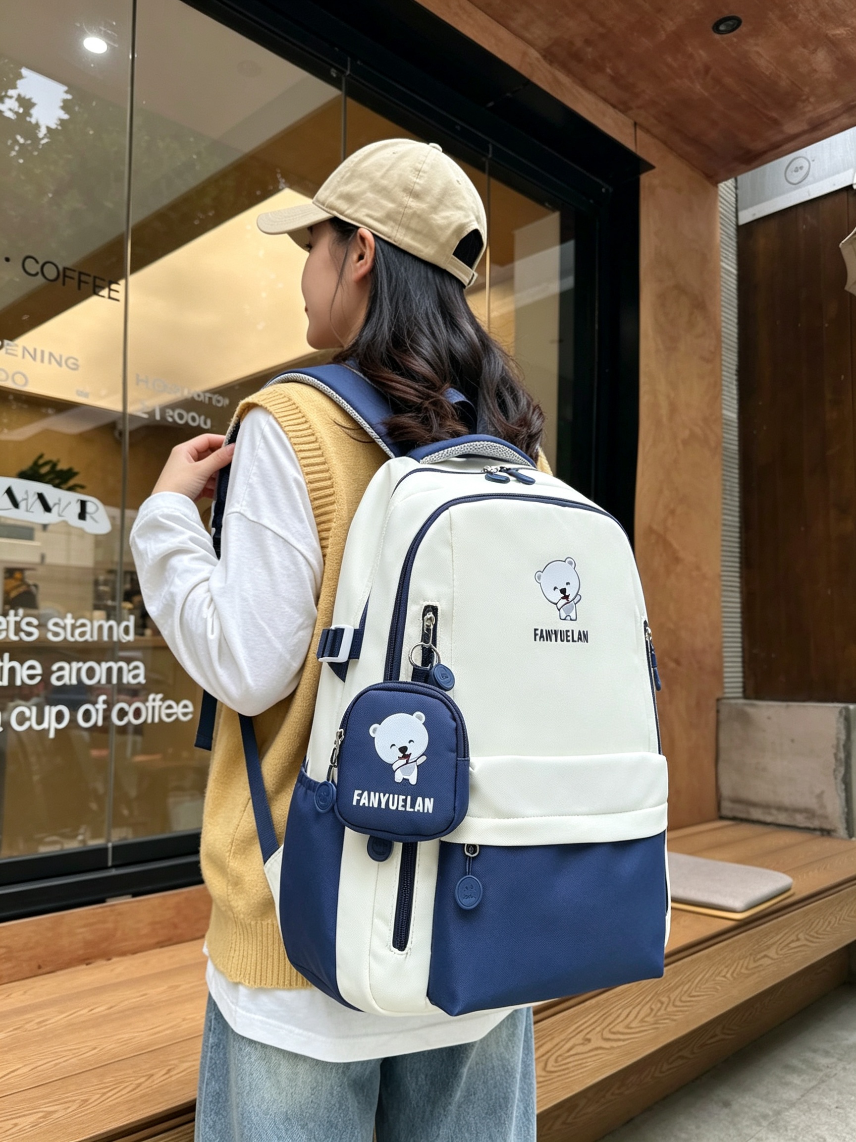 Multi-Color Backpack with Bear Design