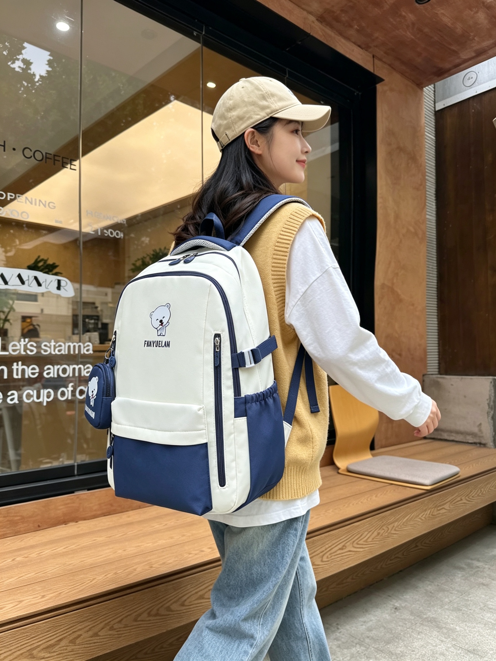 Multi-Color Backpack with Bear Design