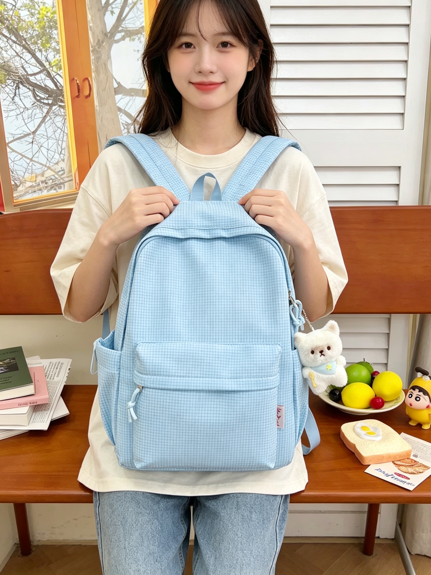 Blue Gingham Backpack 