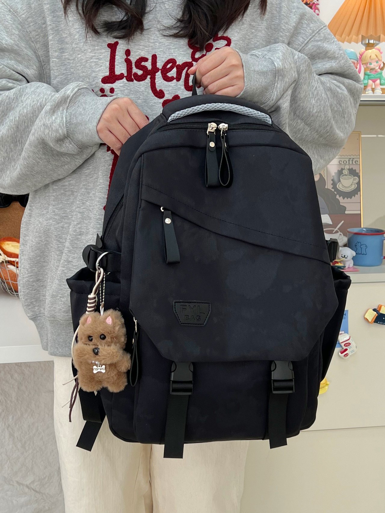 Black Backpack with Dog Charm