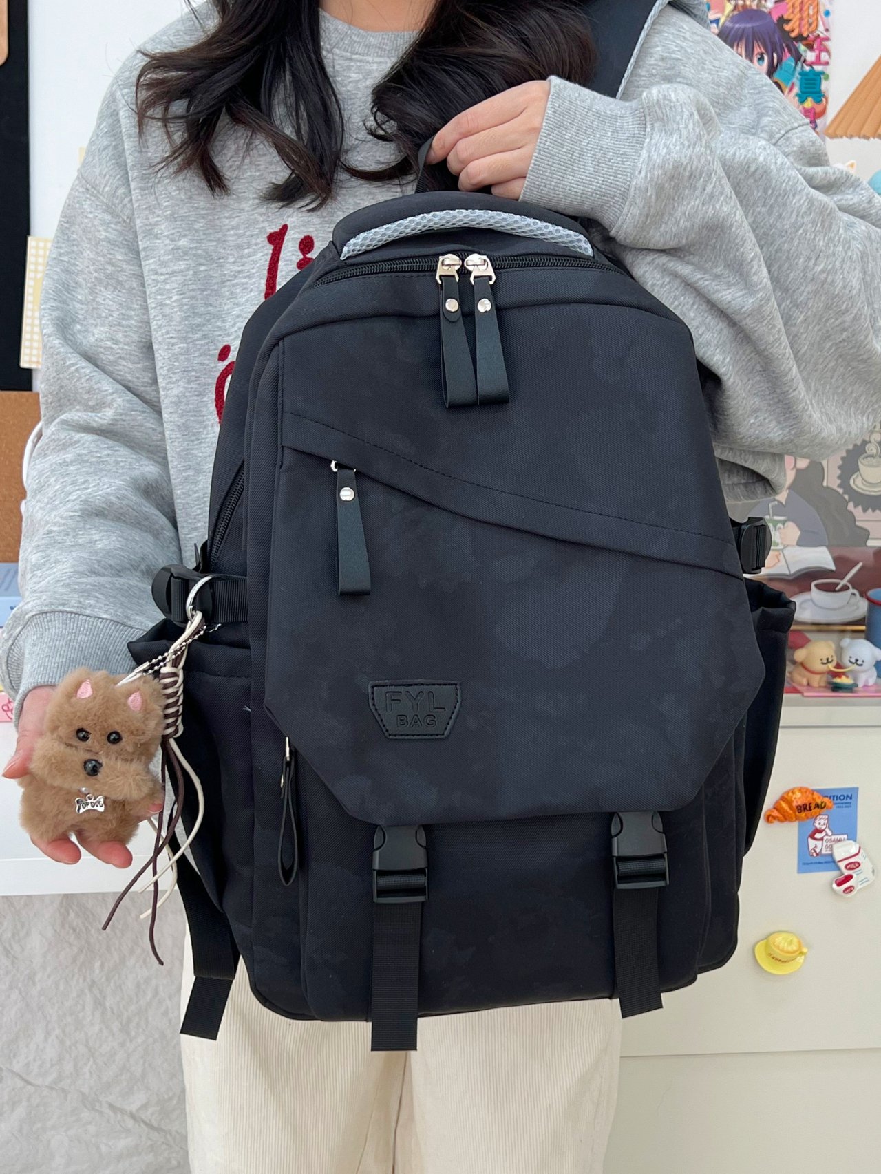Black Backpack with Dog Charm