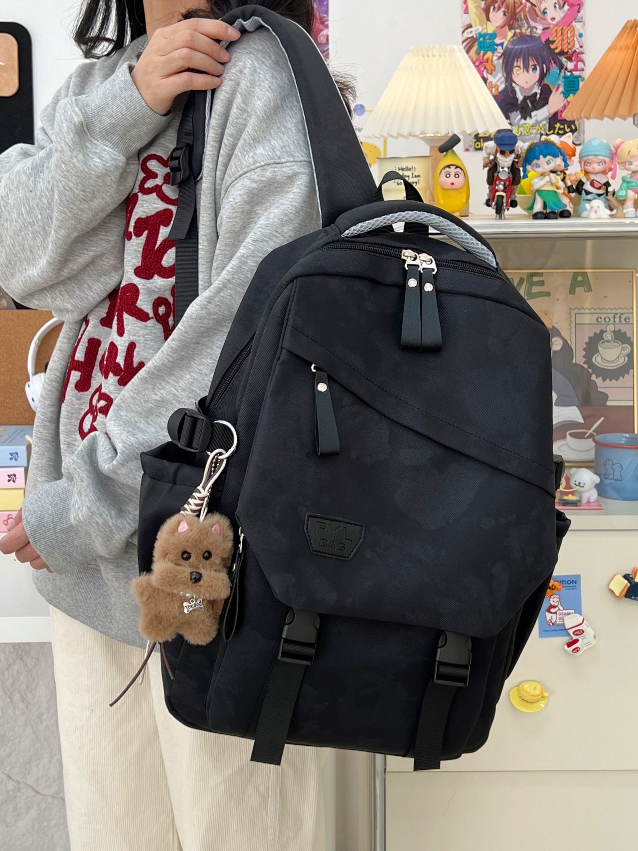 Black Backpack with Dog Charm