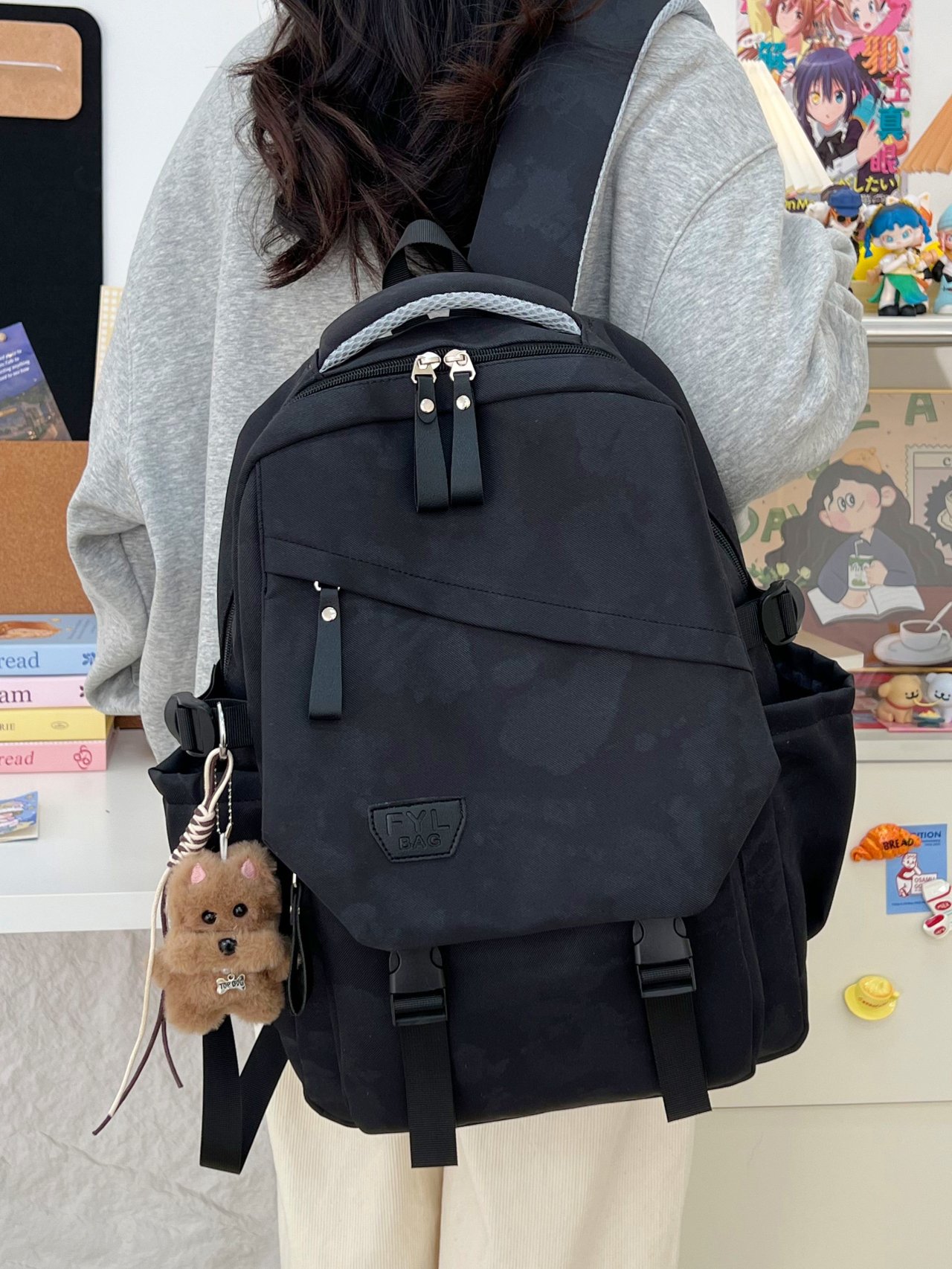 Black Backpack with Dog Charm