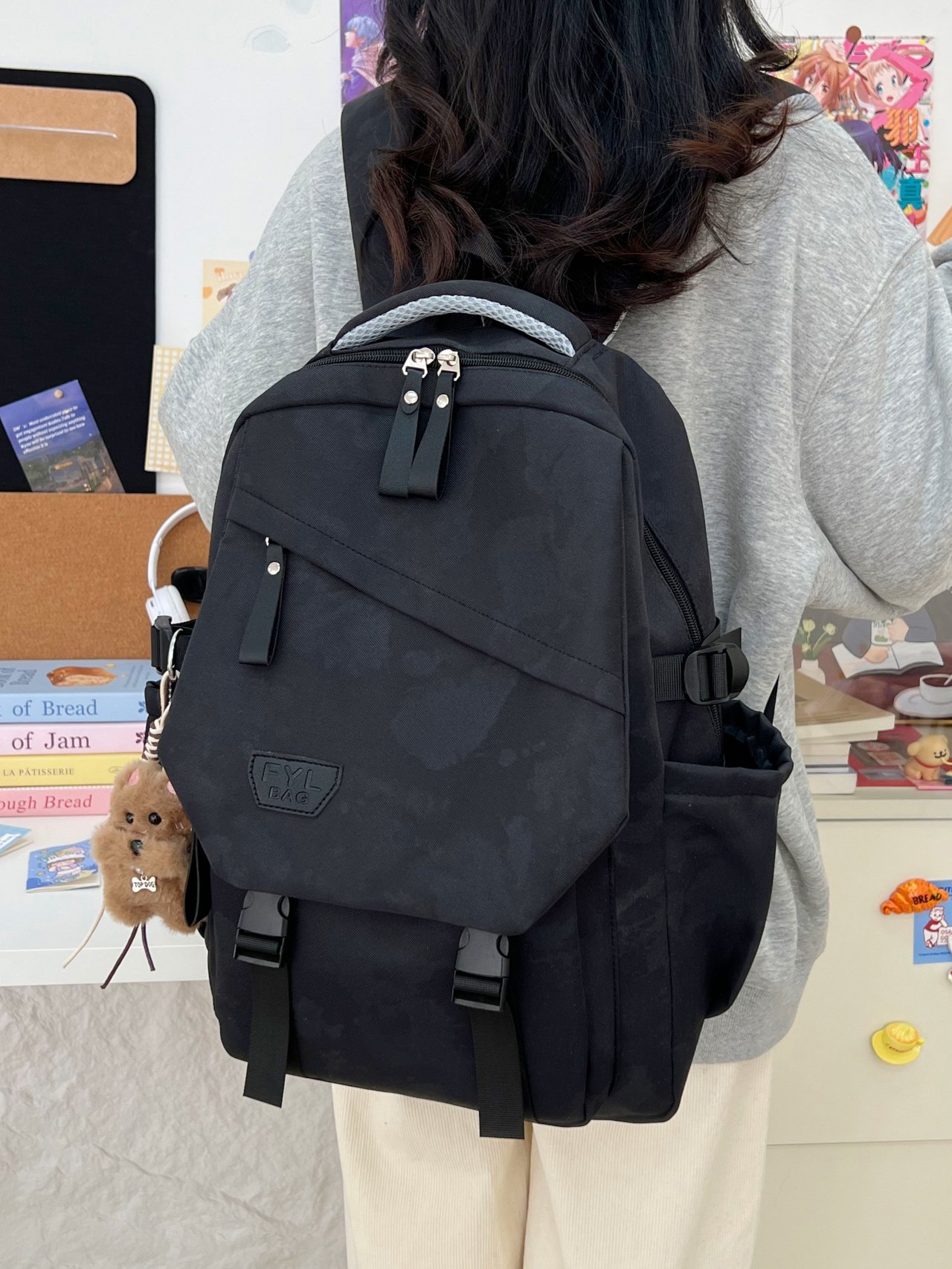 Black Backpack with Dog Charm