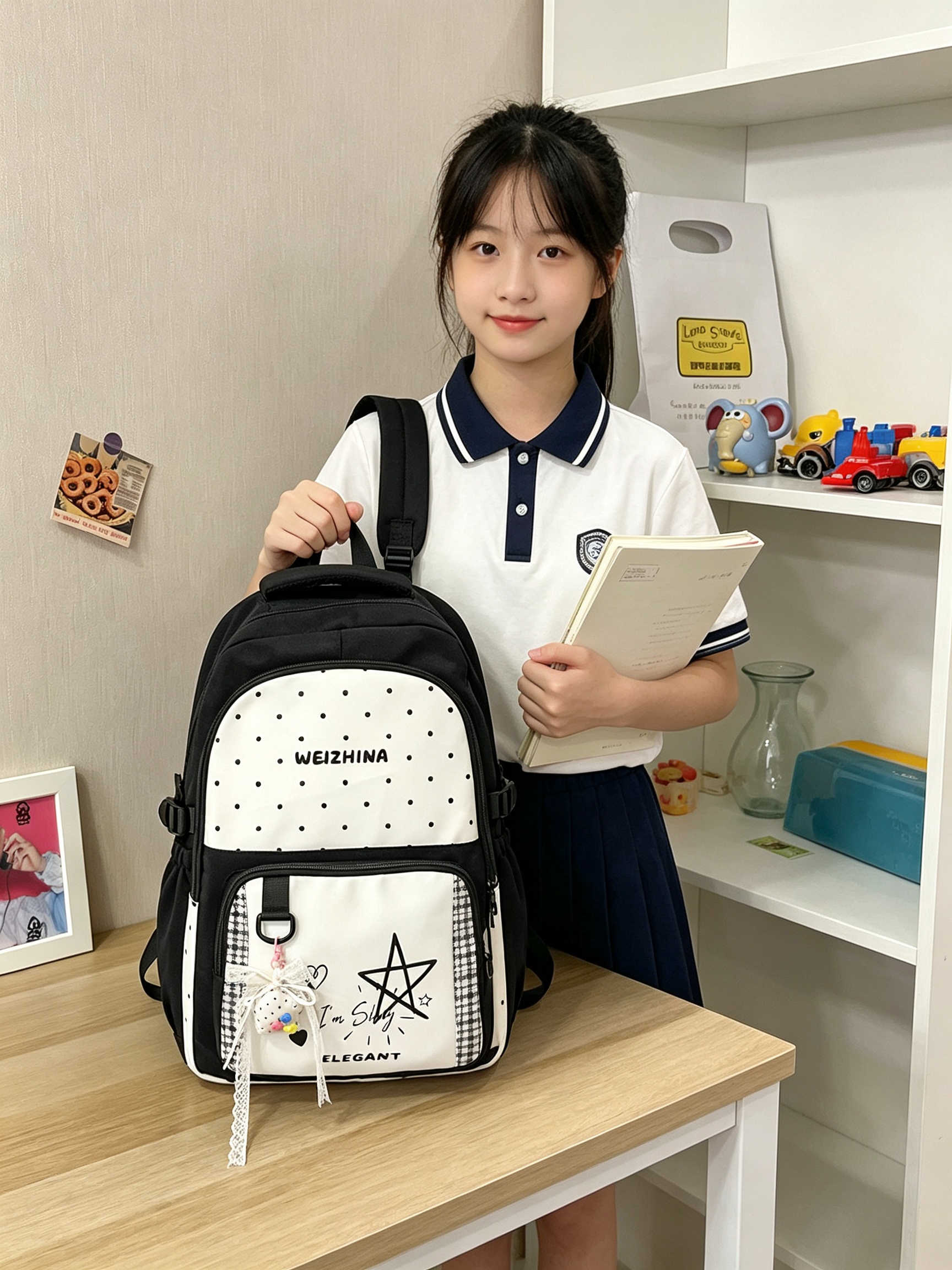 Black Polka Dot and Houndstooth Backpack