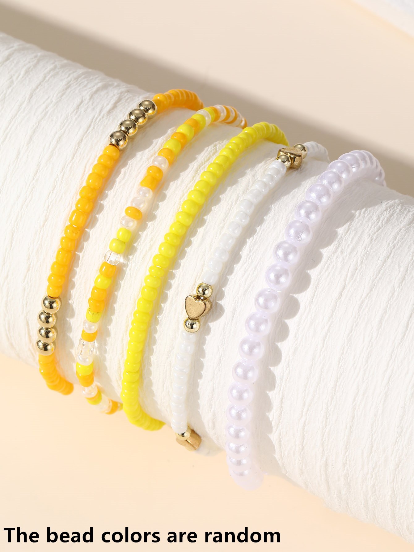 Multi-Colored Beaded Anklet Set with Heart Accents