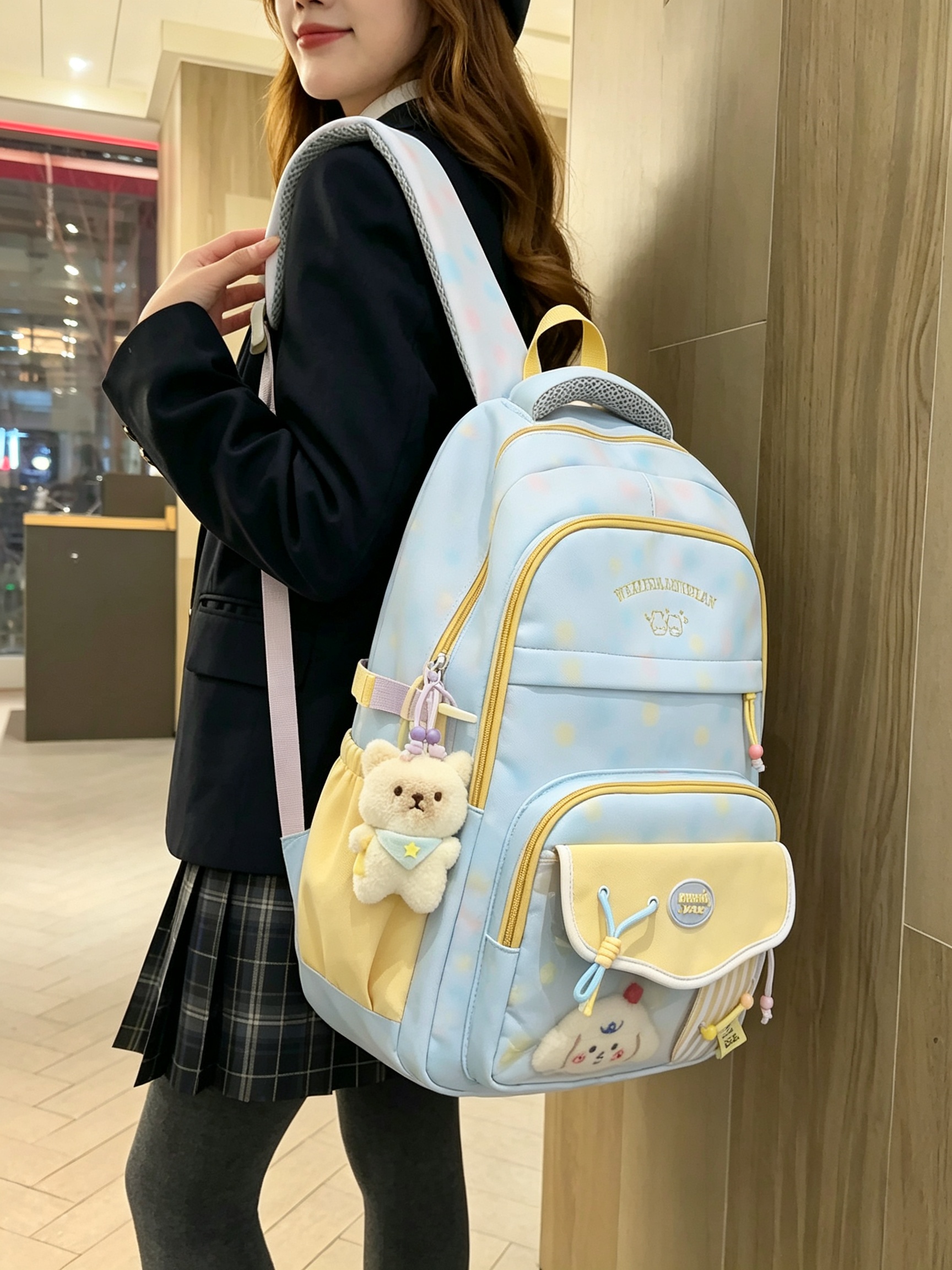 Blue Polka Dot Backpack with Charms