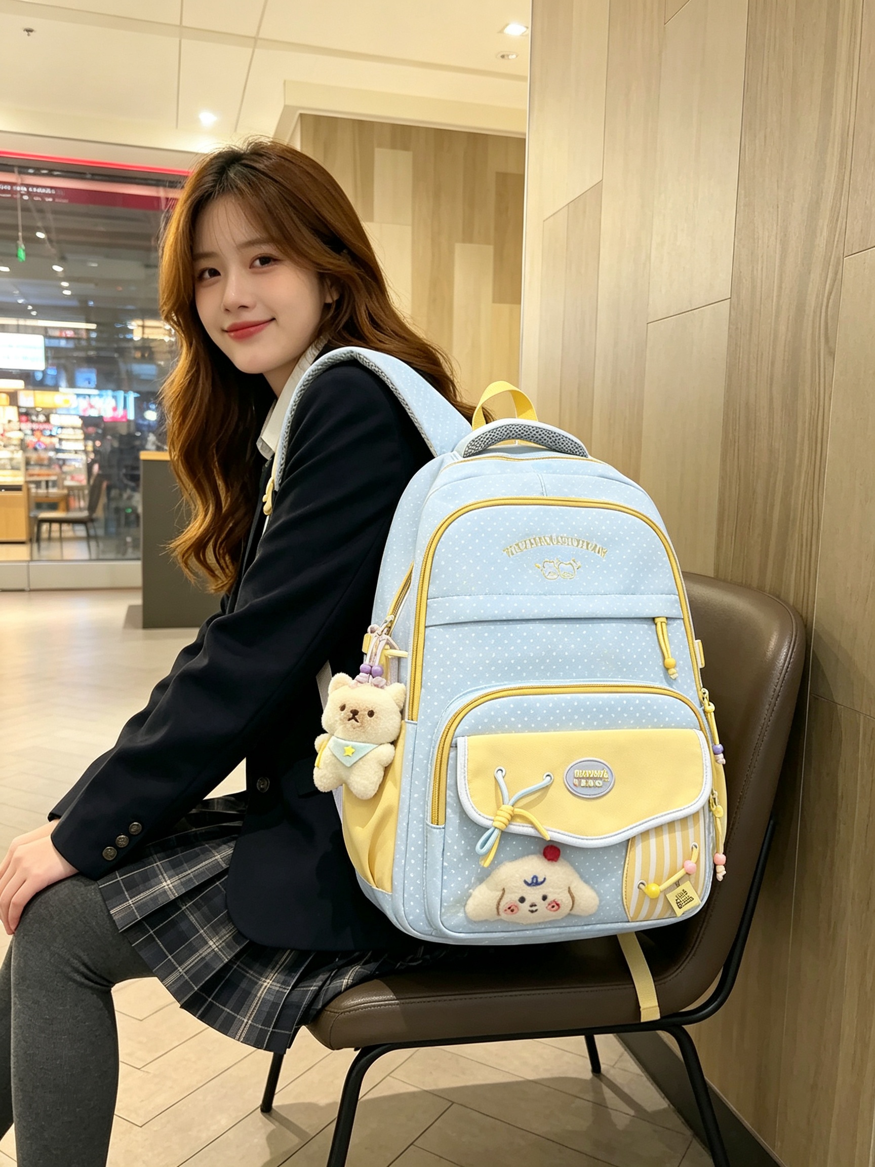 Blue Polka Dot Backpack with Charms
