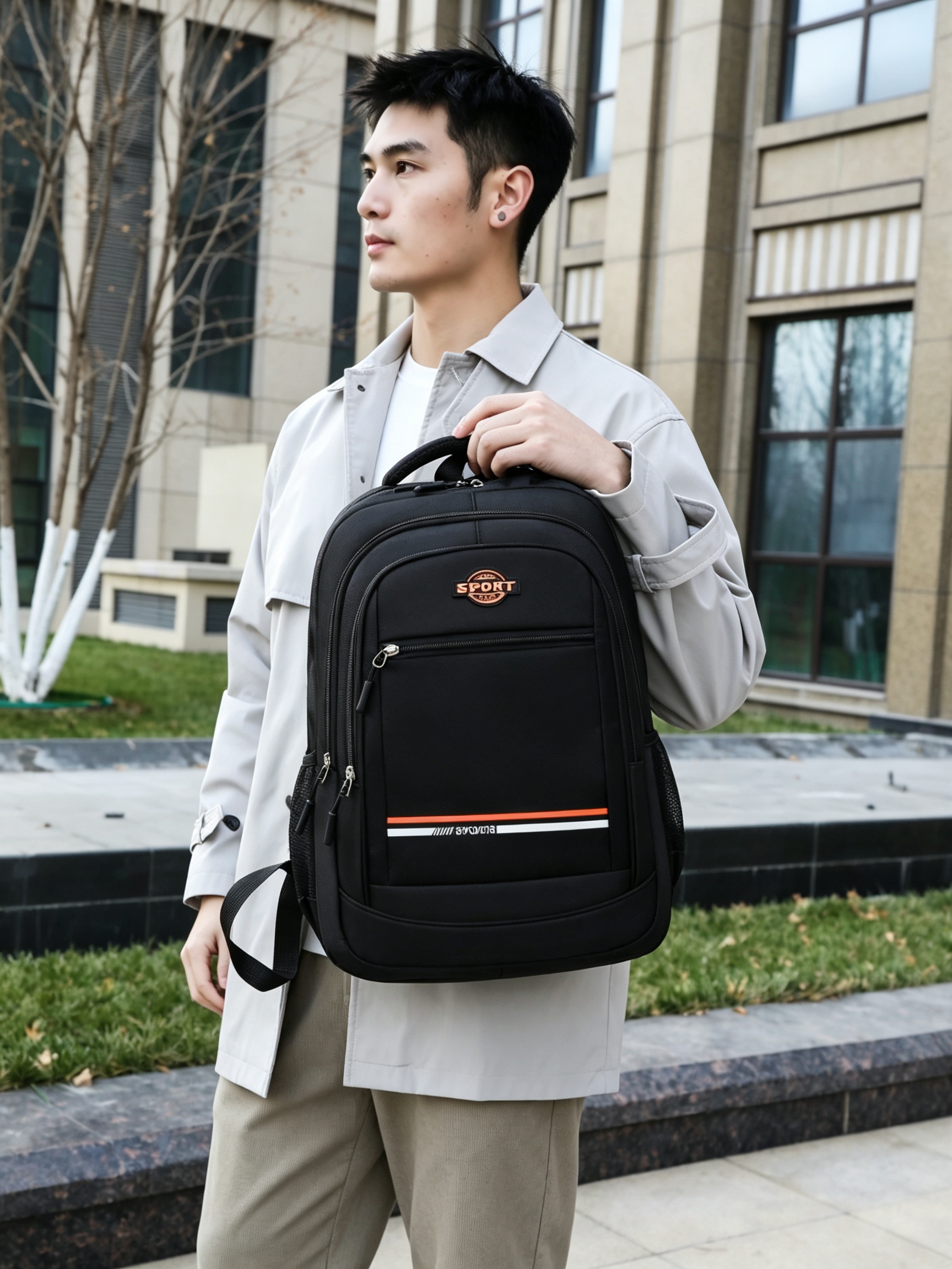 Black Multi Compartments Sporty Backpack