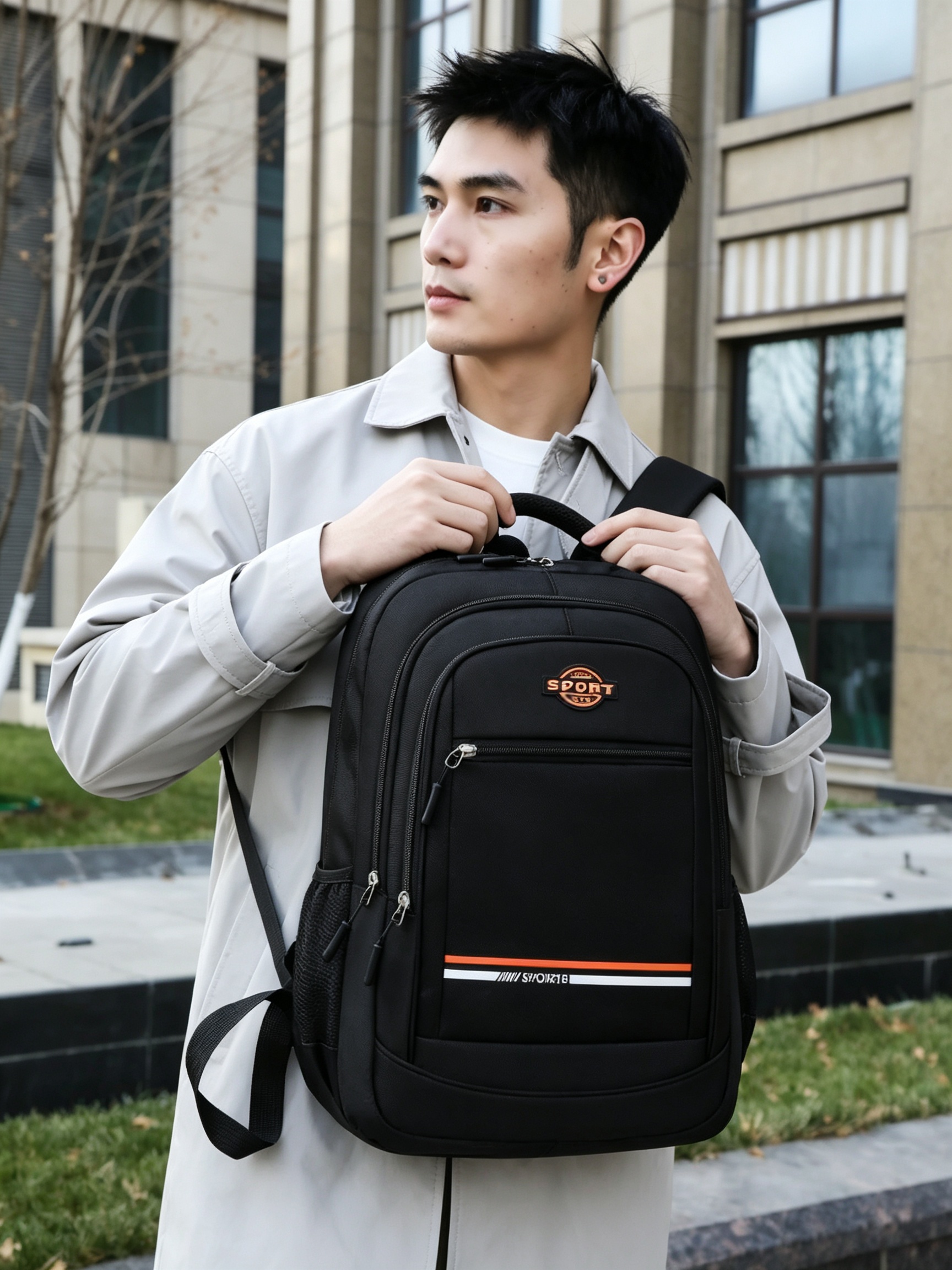 Black Multi Compartments Sporty Backpack