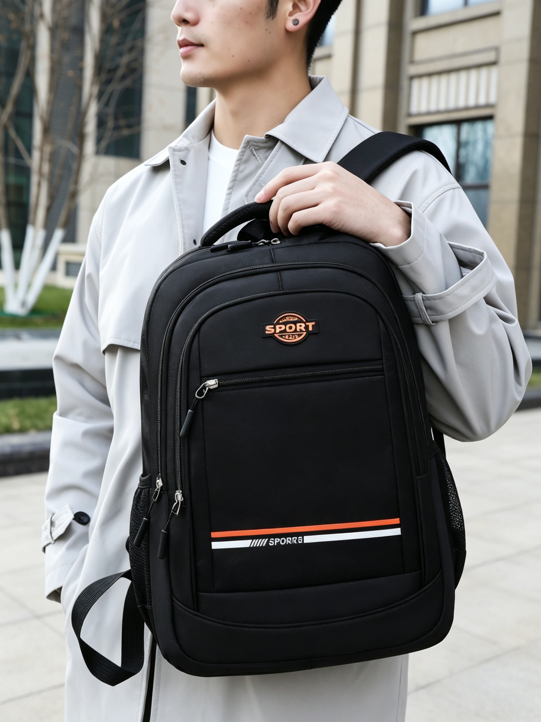 Black Multi Compartments Sporty Backpack