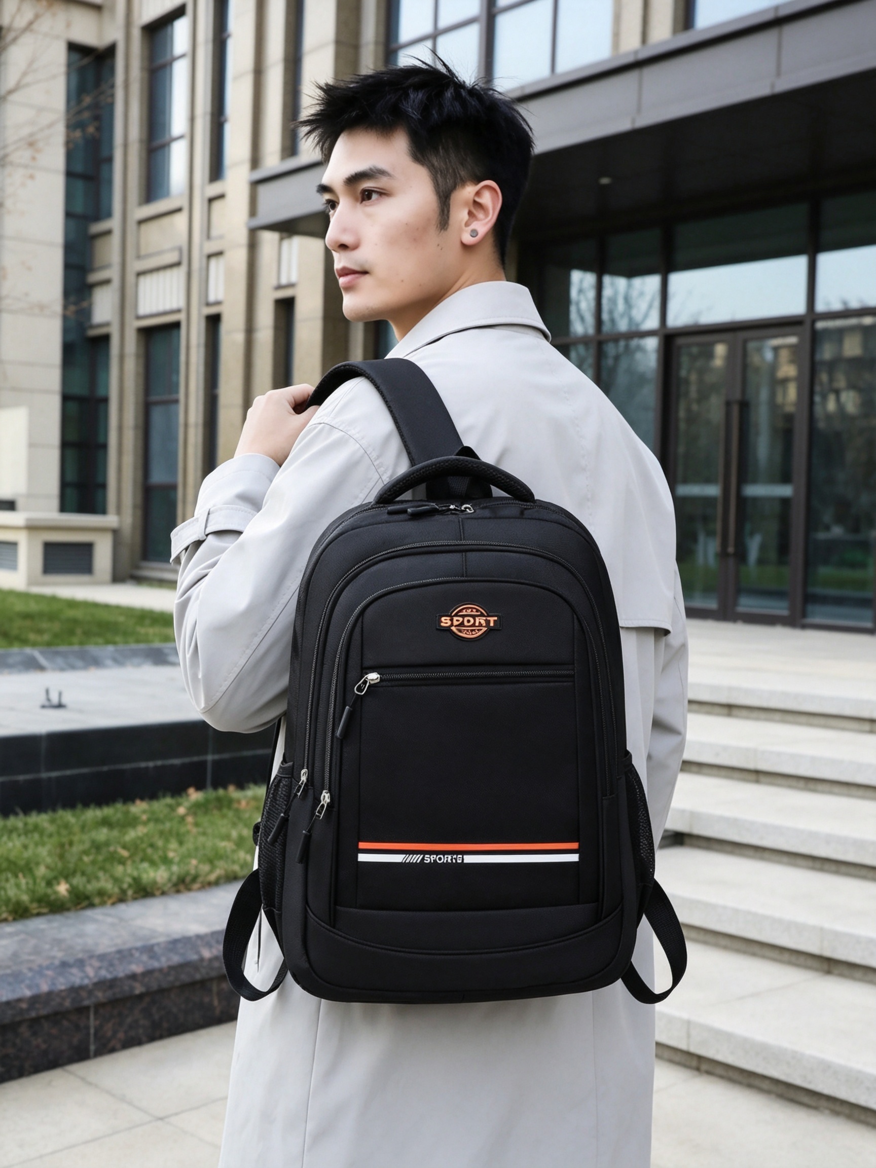 Black Multi Compartments Sporty Backpack